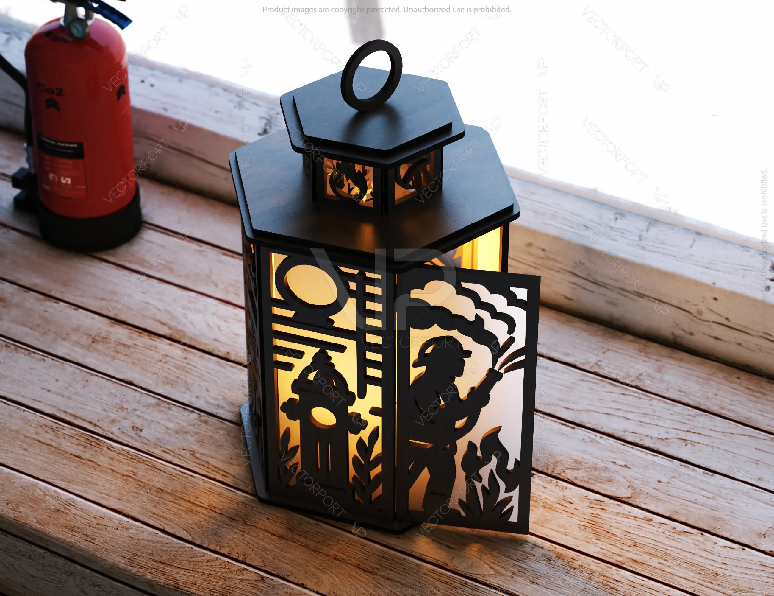 Firefighter Theme Laser Cut Table Lamp with Helmet, Axe, Fire Symbol, Hose, Gift for Firefighters Digital Download |#U605|