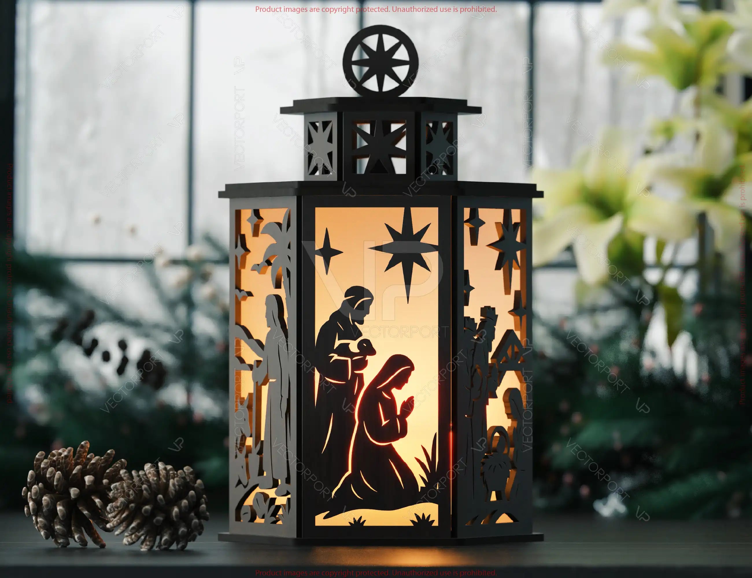 Holy Night Nativity Lantern SVG | Baby Jesus Candle Holder | Christmas Crèche Tea Light Laser Cut Template Digital Download SVG |#U615|