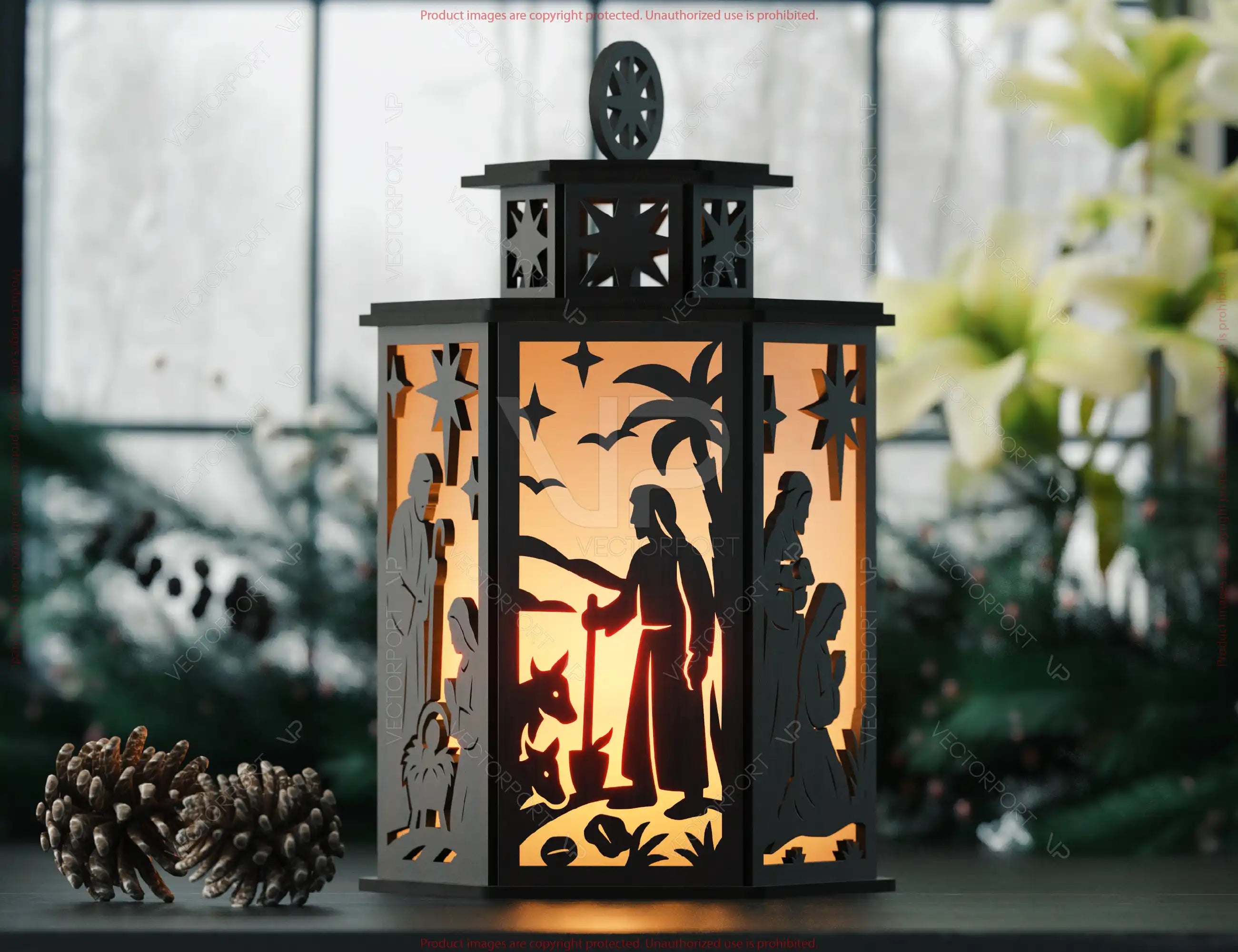 Holy Night Nativity Lantern SVG | Baby Jesus Candle Holder | Christmas Crèche Tea Light Laser Cut Template Digital Download SVG |#U615|