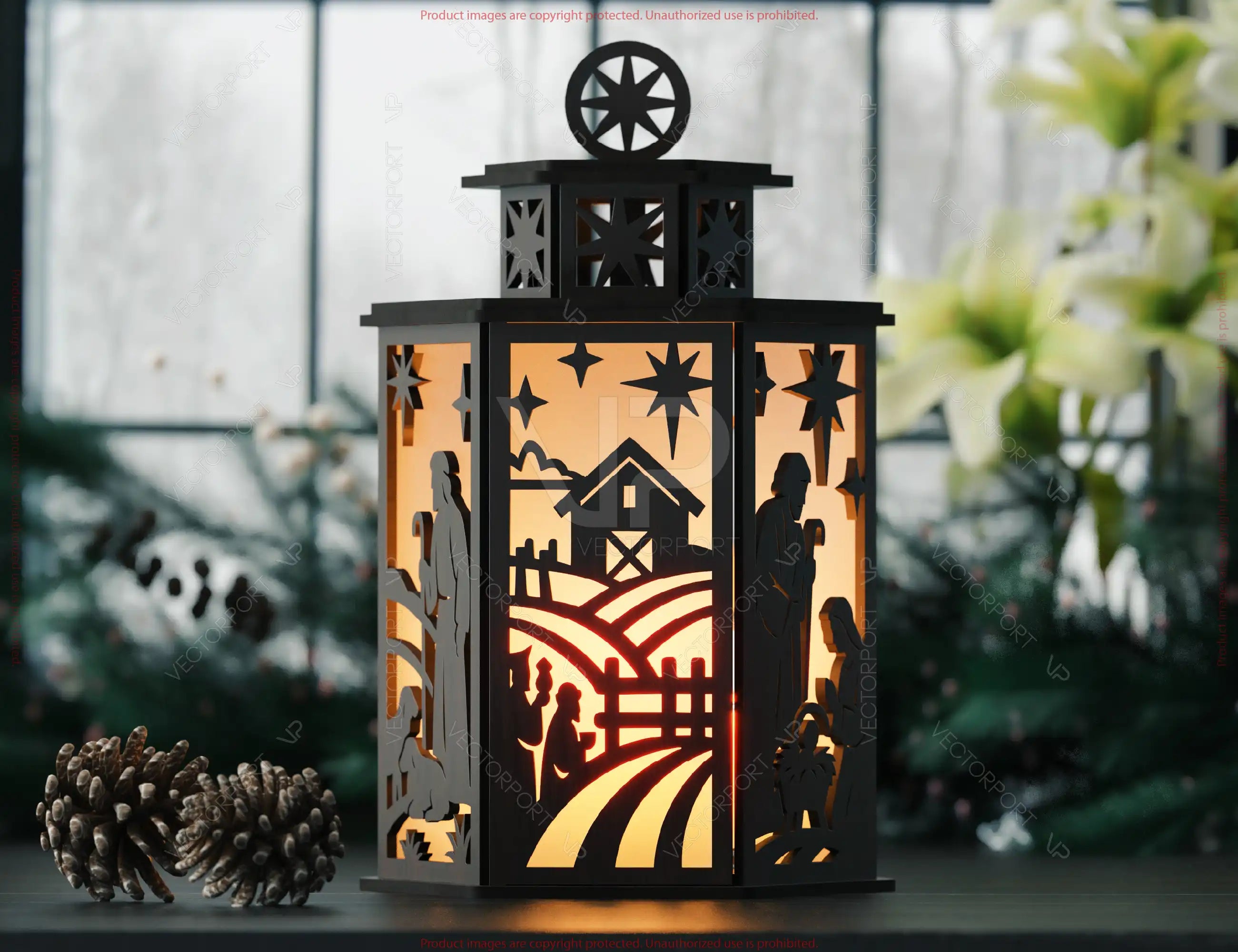 Holy Night Nativity Lantern SVG | Baby Jesus Candle Holder | Christmas Crèche Tea Light Laser Cut Template Digital Download SVG |#U615|