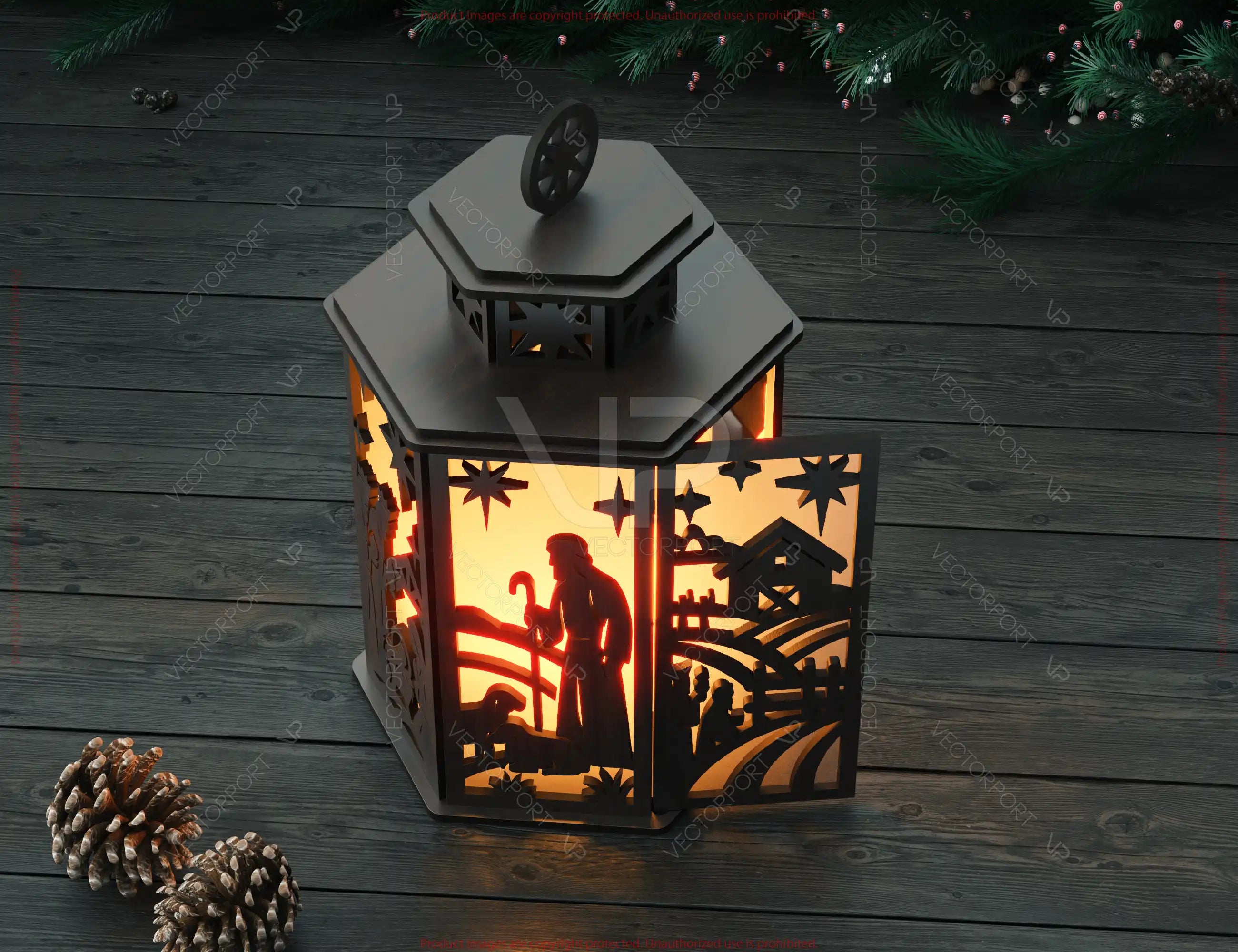 Holy Night Nativity Lantern SVG | Baby Jesus Candle Holder | Christmas Crèche Tea Light Laser Cut Template Digital Download SVG |#U615|