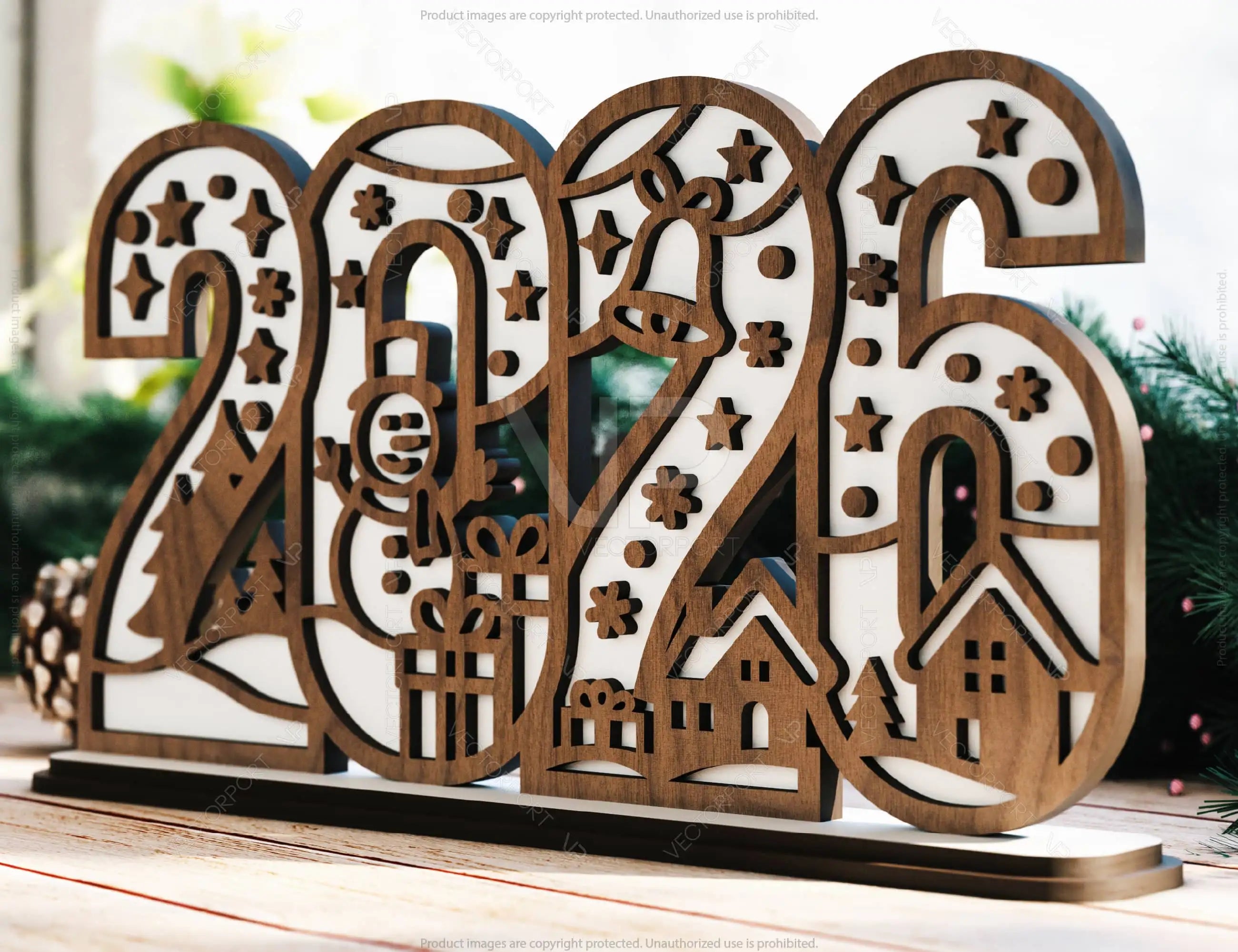 2026 Christmas Standing Display, Festive Wooden Cutout Scene with Snowman, Reindeer, and Snowflakes, Laser Cut Digital Download |#U616|