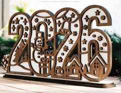 2026 Christmas Standing Display, Festive Wooden Cutout Scene with Snowman, Reindeer, and Snowflakes, Laser Cut Digital Download |#U616|