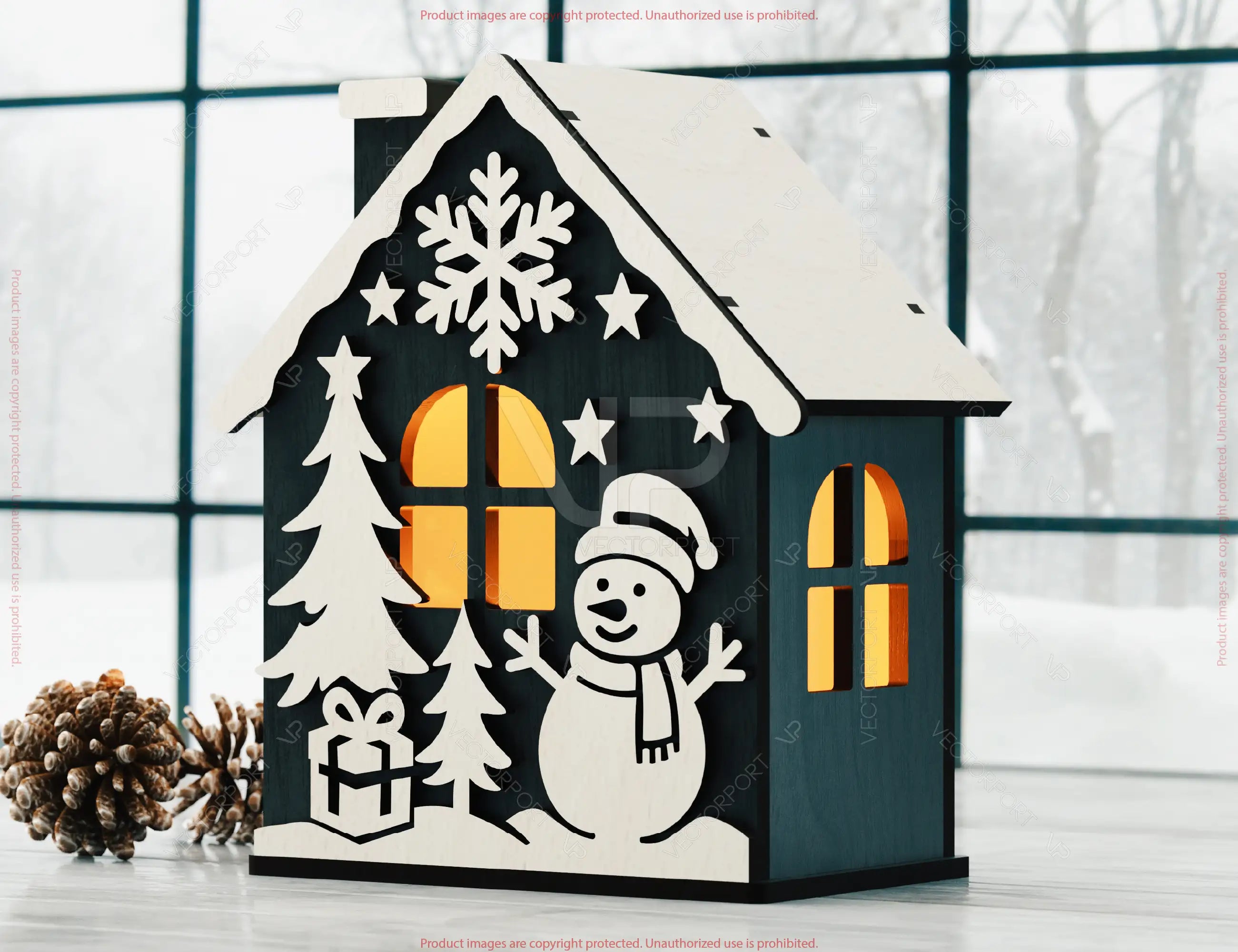 3D Christmas House Laser Cut File – Layered Holiday SVG, Miniature Winter Home Decor, Candle Holder - New Year Scene Digital Download |#U617|