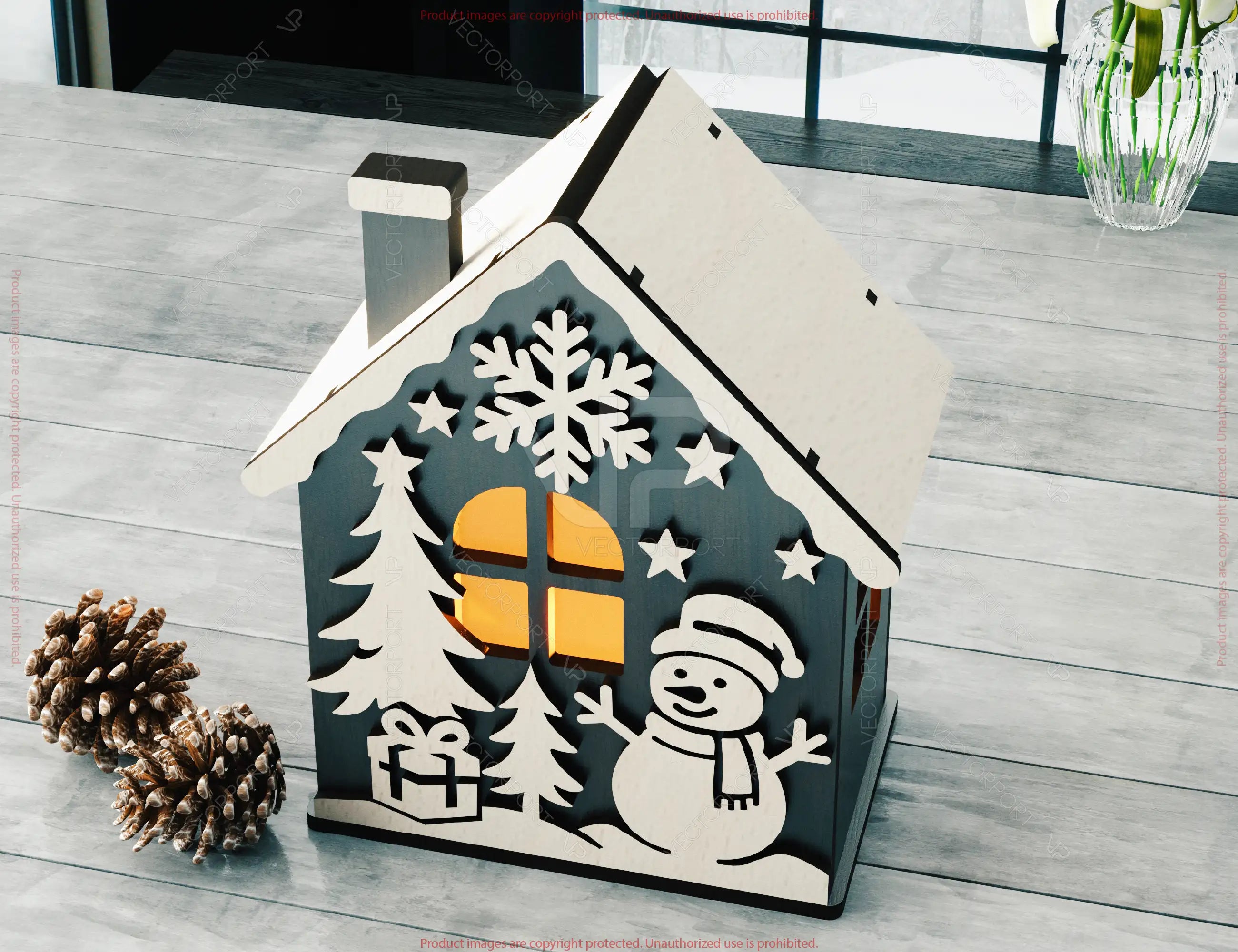 3D Christmas House Laser Cut File – Layered Holiday SVG, Miniature Winter Home Decor, Candle Holder - New Year Scene Digital Download |#U617|
