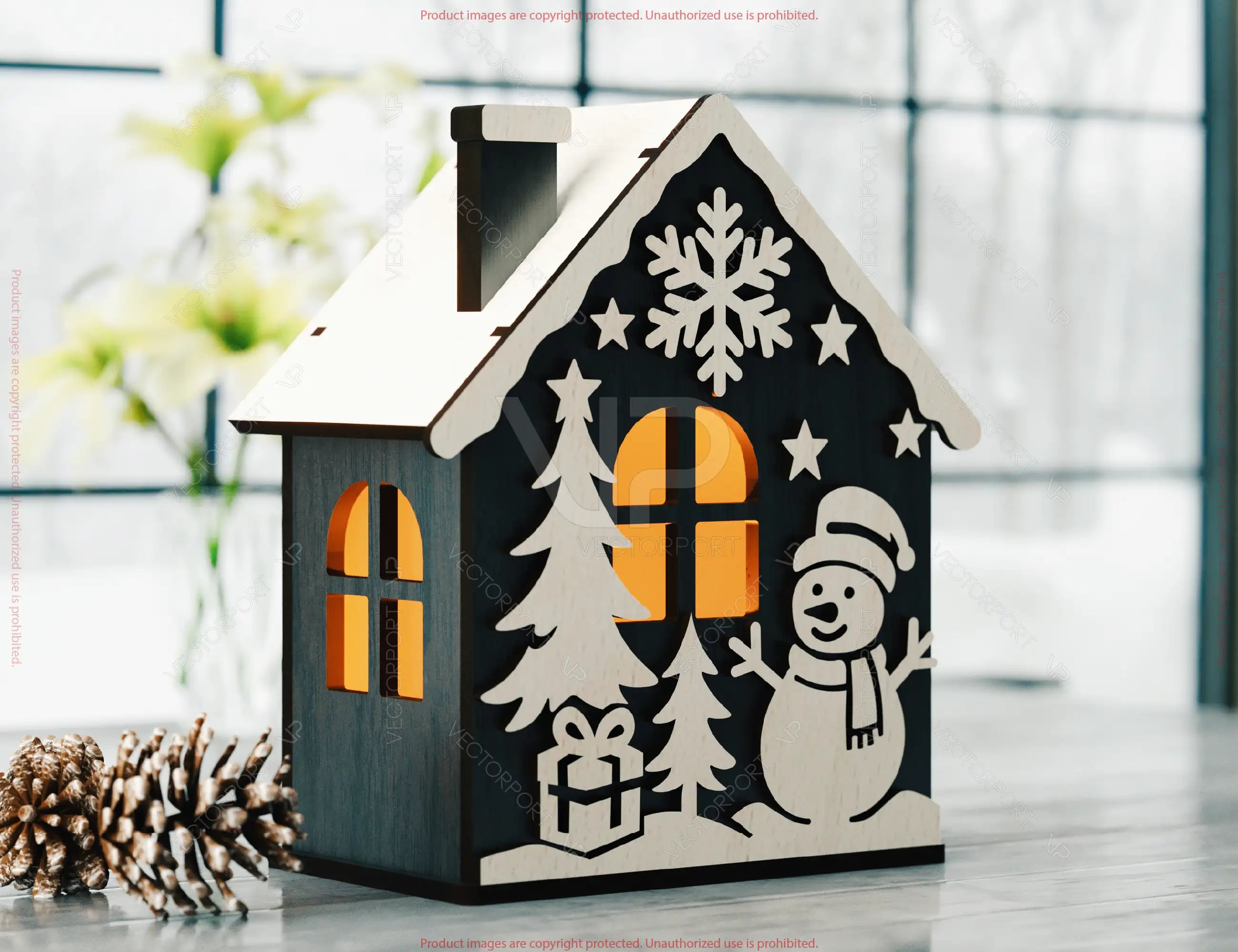 3D Christmas House Laser Cut File – Layered Holiday SVG, Miniature Winter Home Decor, Candle Holder - New Year Scene Digital Download |#U617|