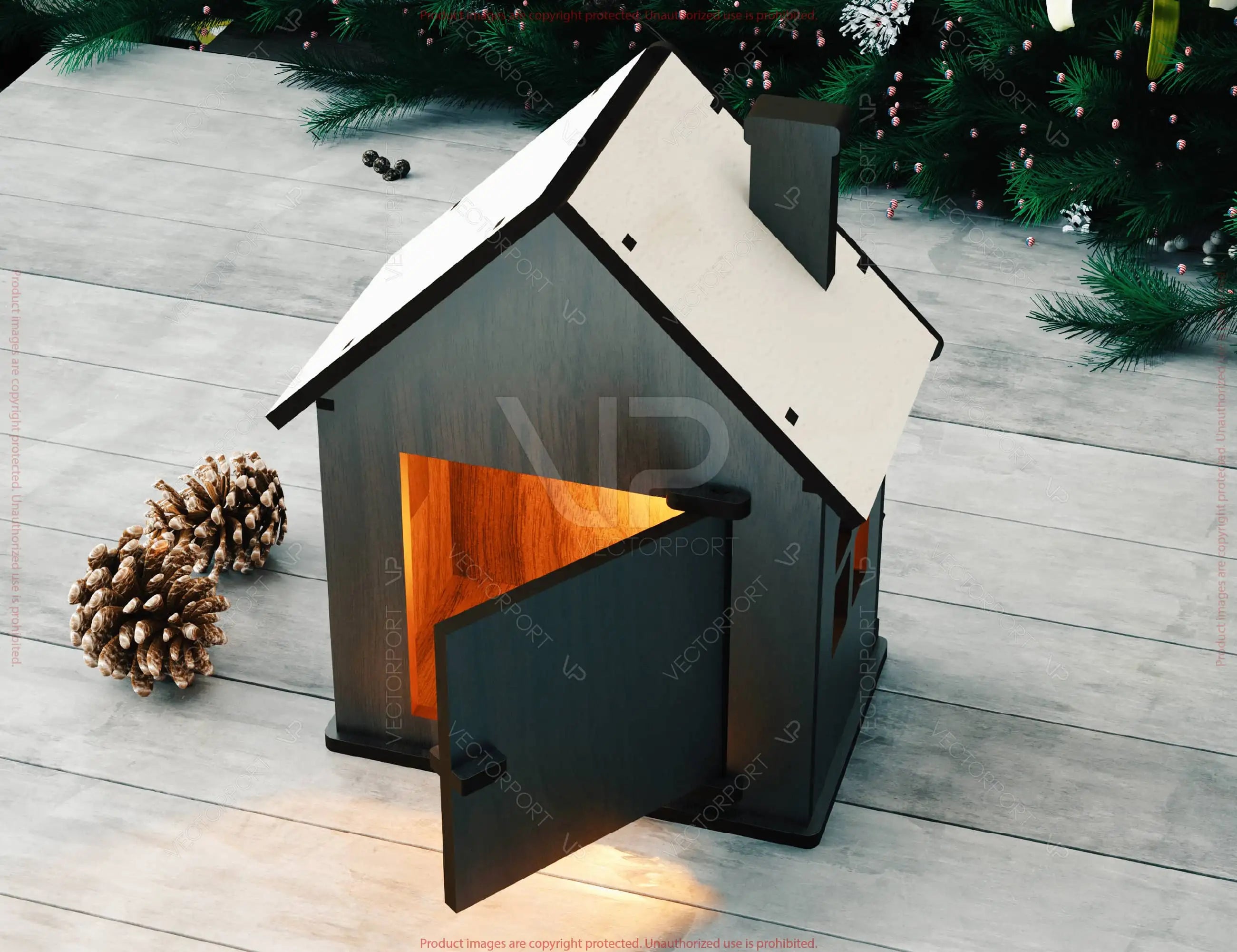 3D Christmas House Laser Cut File – Layered Holiday SVG, Miniature Winter Home Decor, Candle Holder - New Year Scene Digital Download |#U617|
