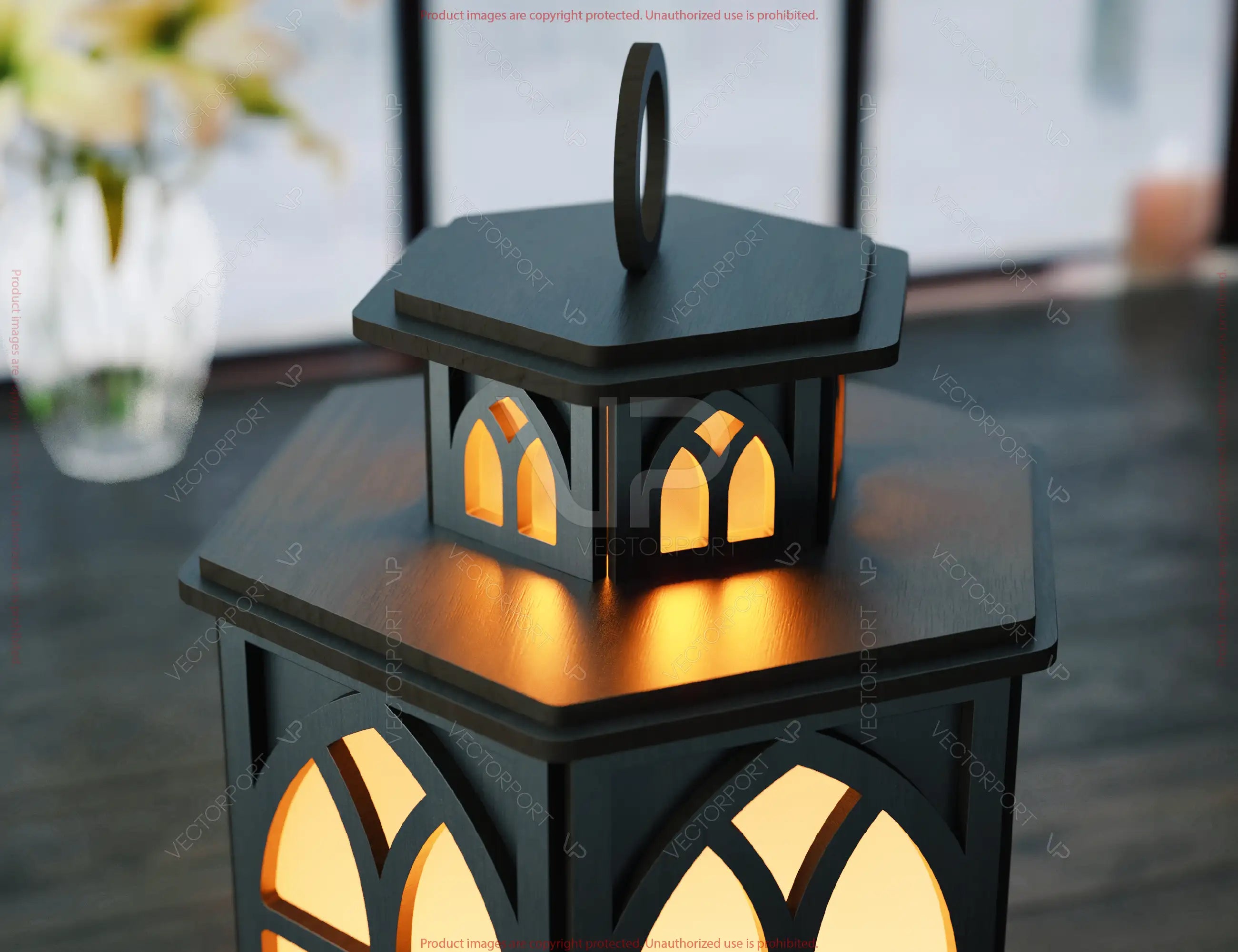 Cathedral Lantern SVG – Laser Cut Hexagon Lamp, Gothic Window Candle Holder, 3D Light Box File, Elegant Church Decor Digital Download |#U619|