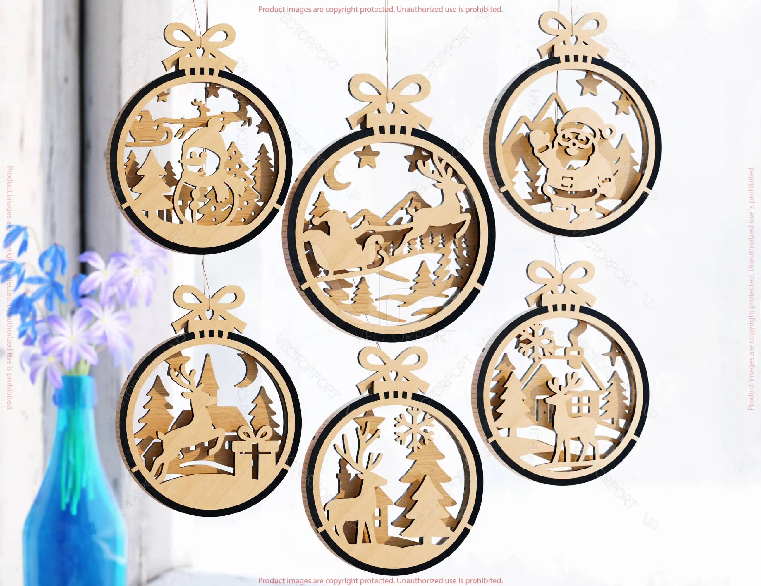 New Year 3D Christmas Ornament Bundle | Laser Cut Snowy Scene Holiday Tree Hanging Baubles | Digital Download |#U622|