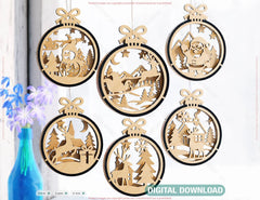 New Year 3D Christmas Ornament Bundle | Laser Cut Snowy Scene Holiday Tree Hanging Baubles | Digital Download |#U622|