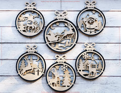 New Year 3D Christmas Ornament Bundle | Laser Cut Snowy Scene Holiday Tree Hanging Baubles | Digital Download |#U622|