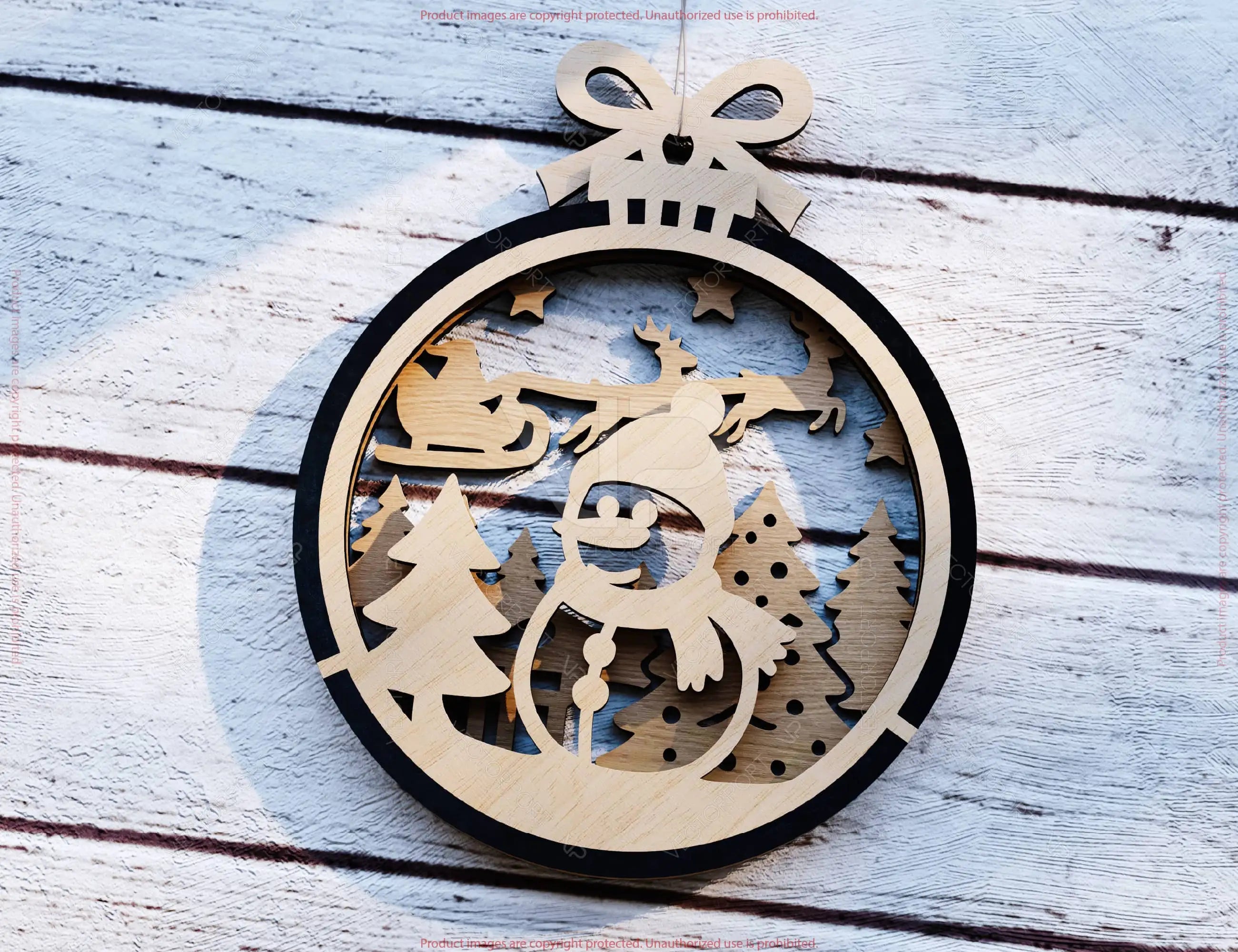 New Year 3D Christmas Ornament Bundle | Laser Cut Snowy Scene Holiday Tree Hanging Baubles | Digital Download |#U622|