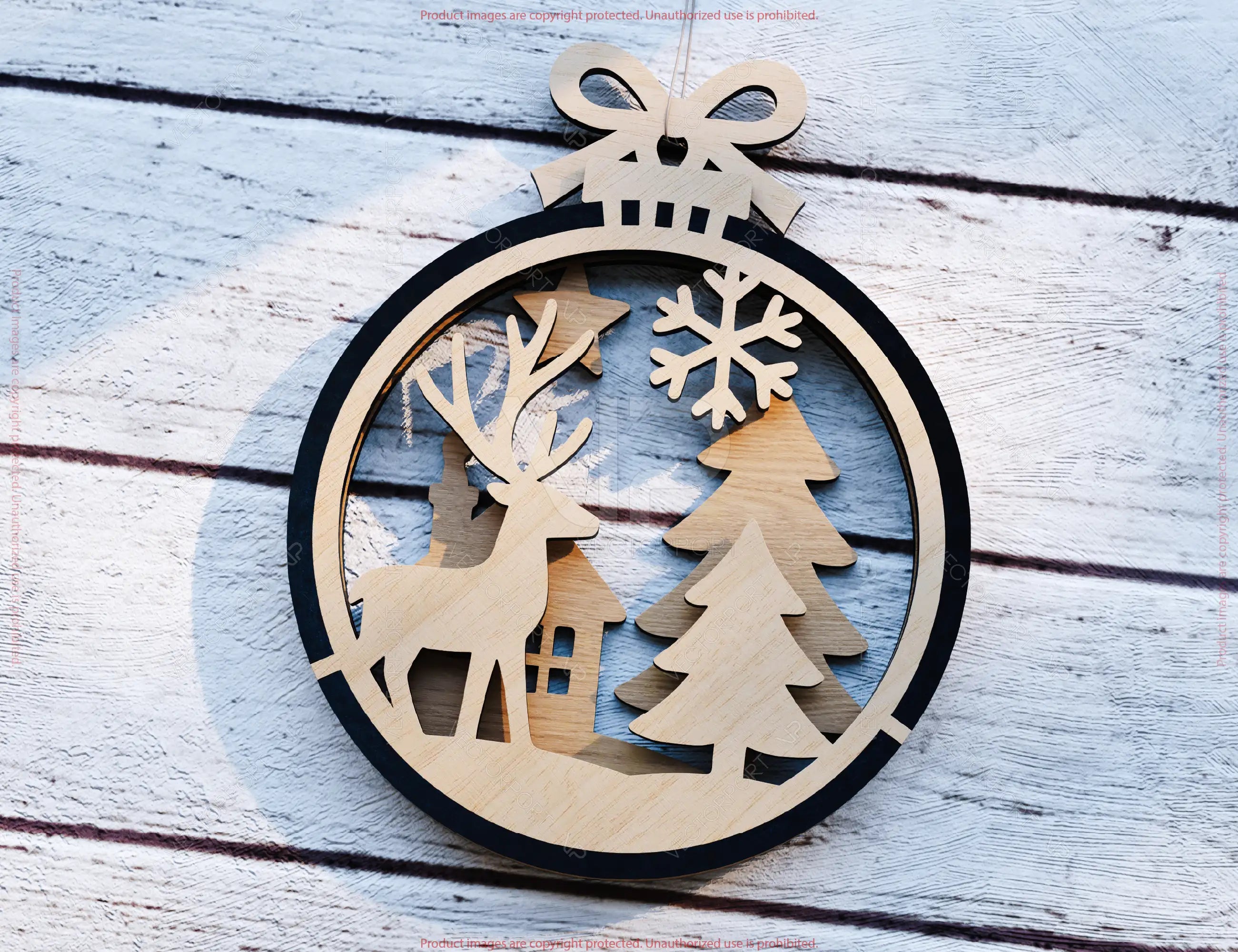 New Year 3D Christmas Ornament Bundle | Laser Cut Snowy Scene Holiday Tree Hanging Baubles | Digital Download |#U622|