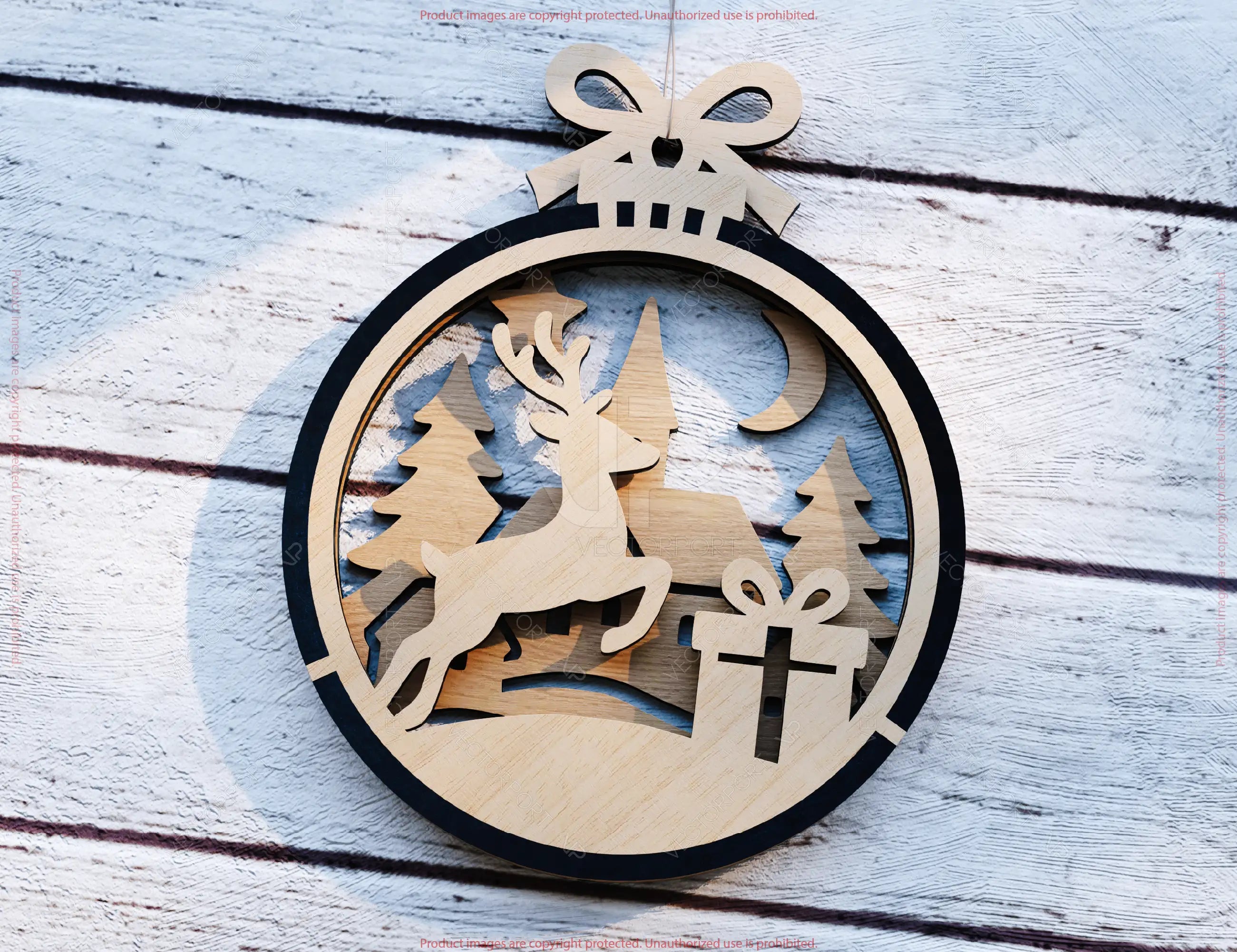 New Year 3D Christmas Ornament Bundle | Laser Cut Snowy Scene Holiday Tree Hanging Baubles | Digital Download |#U622|