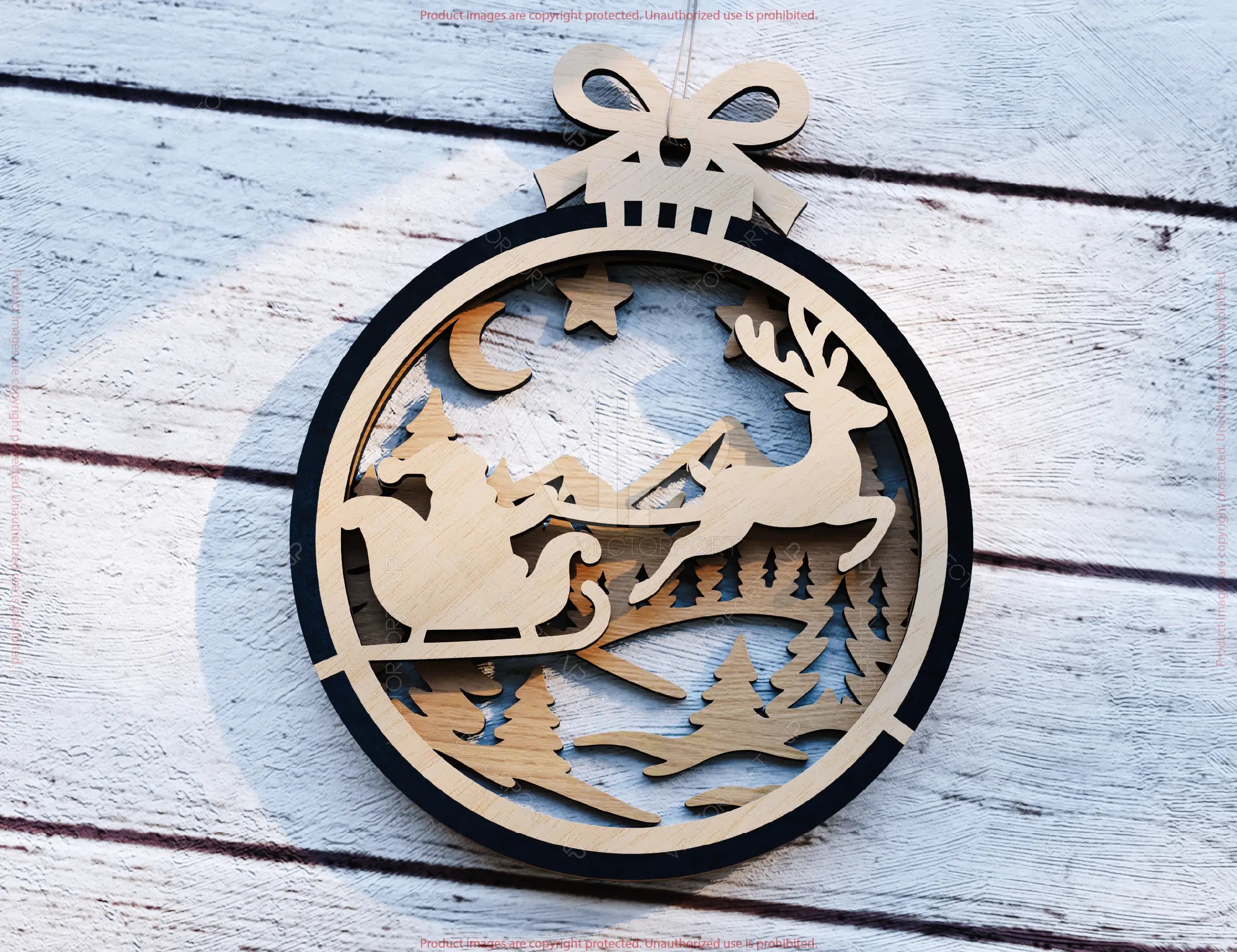 New Year 3D Christmas Ornament Bundle | Laser Cut Snowy Scene Holiday Tree Hanging Baubles | Digital Download |#U622|