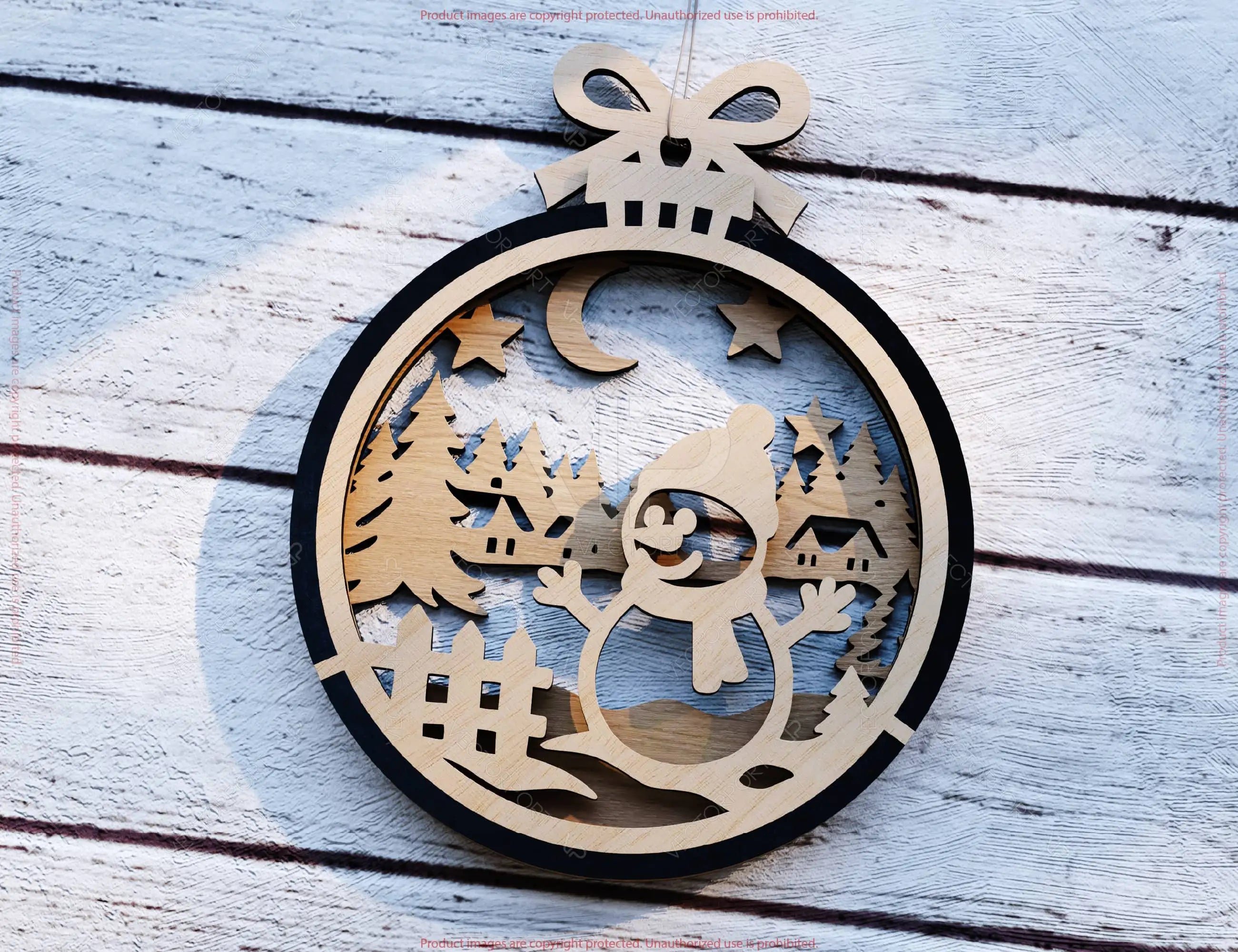 New Year 3D Christmas Ornament Bundle | Laser Cut Snowy Scene Holiday Tree Hanging Baubles | Digital Download |#U623|
