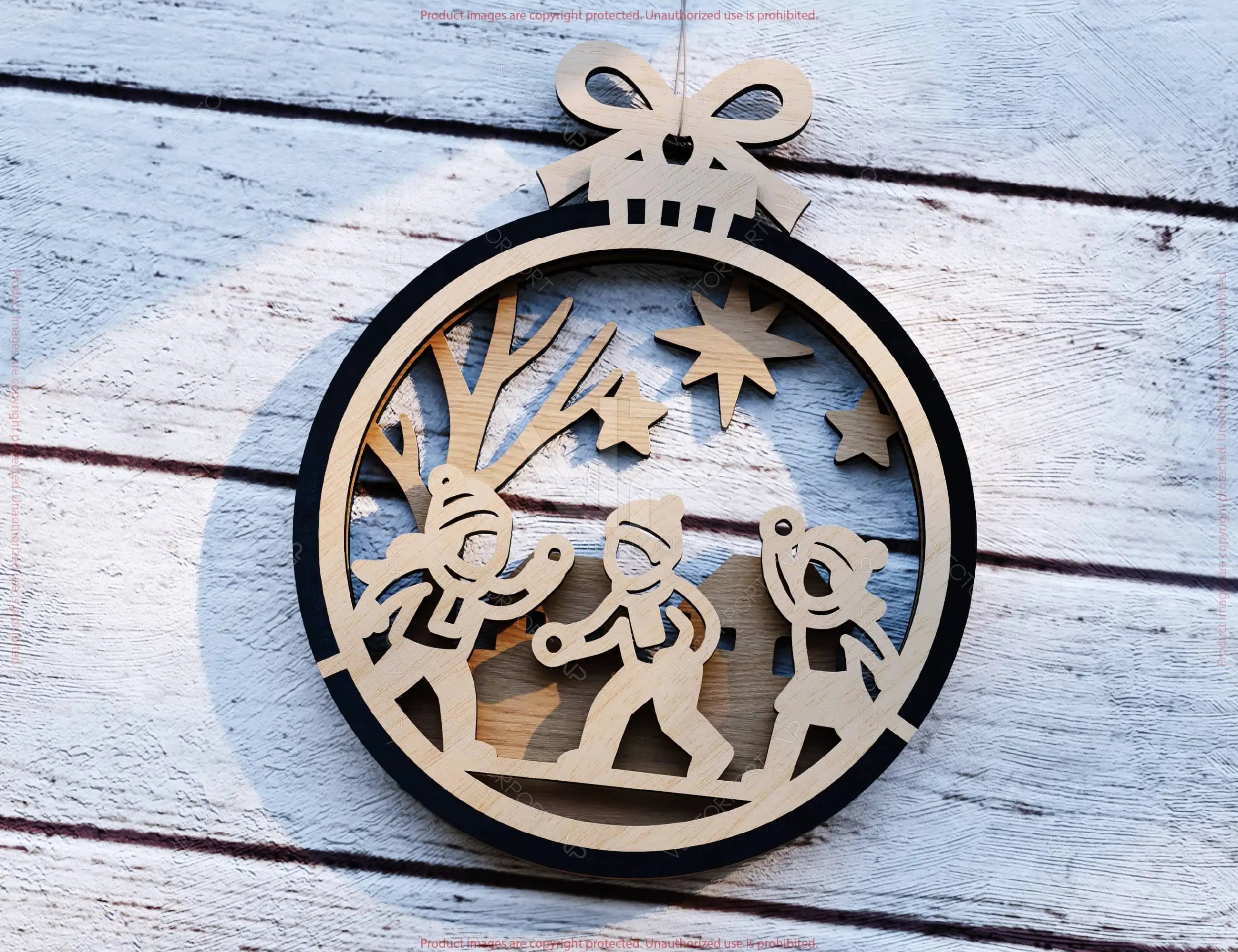 New Year 3D Christmas Ornament Bundle | Laser Cut Snowy Scene Holiday Tree Hanging Baubles | Digital Download |#U623|