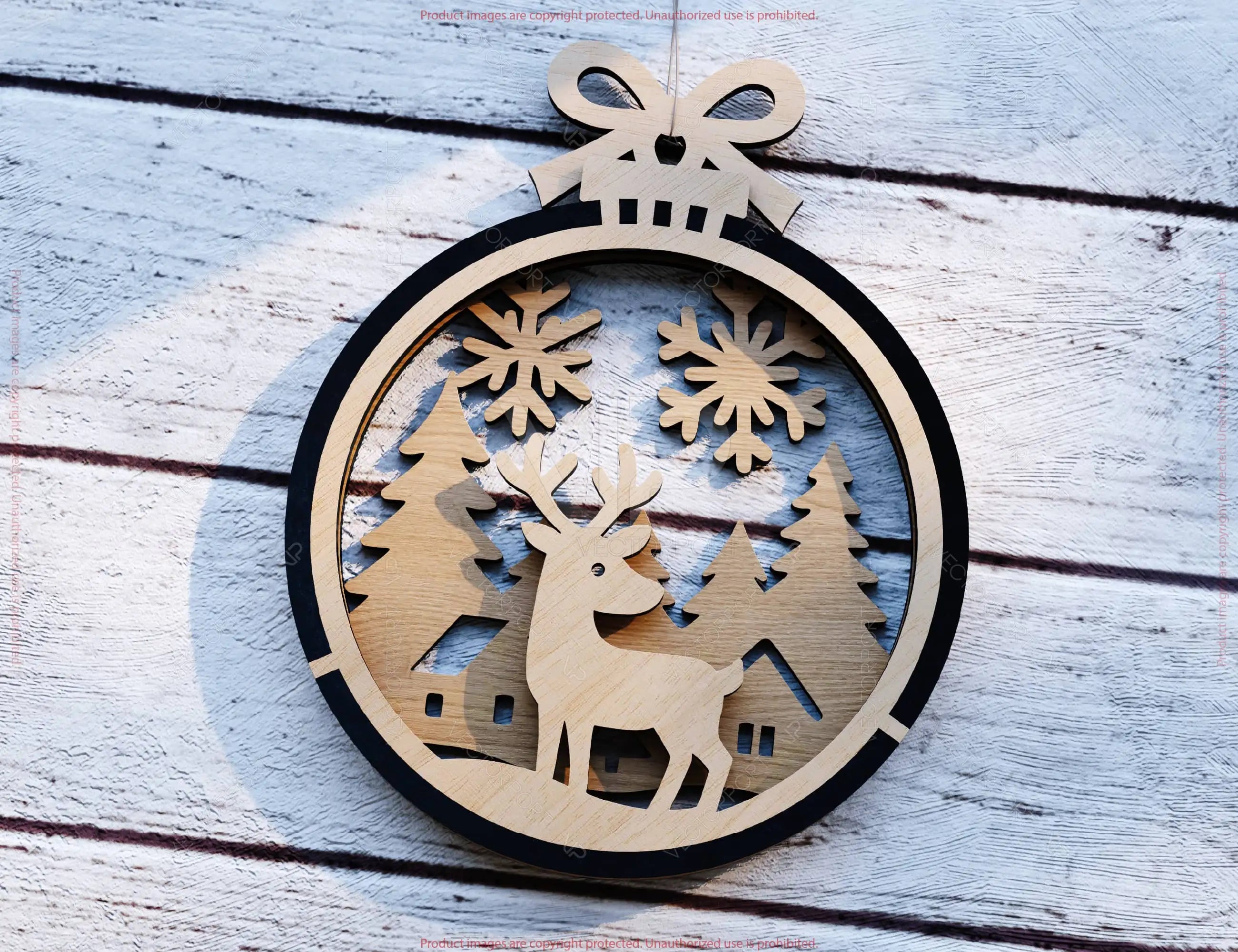 New Year 3D Christmas Ornament Bundle | Laser Cut Snowy Scene Holiday Tree Hanging Baubles | Digital Download |#U623|