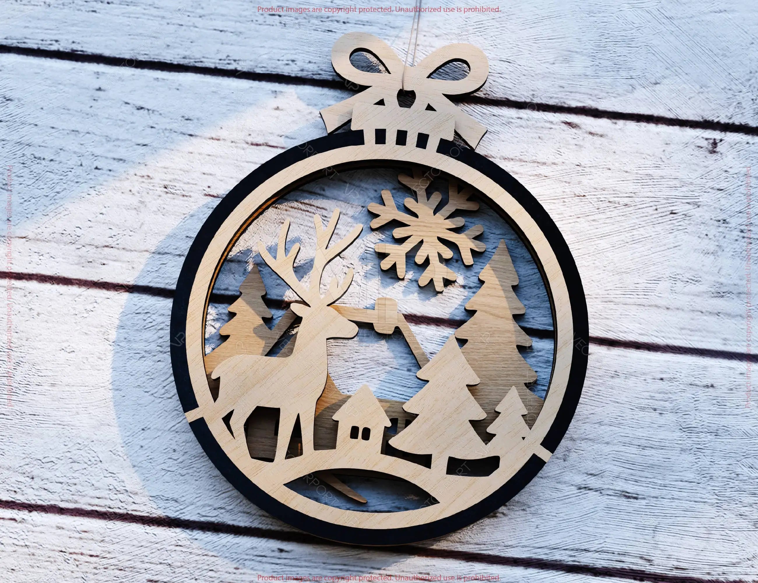 New Year 3D Christmas Ornament Bundle | Laser Cut Snowy Scene Holiday Tree Hanging Baubles | Digital Download |#U623|