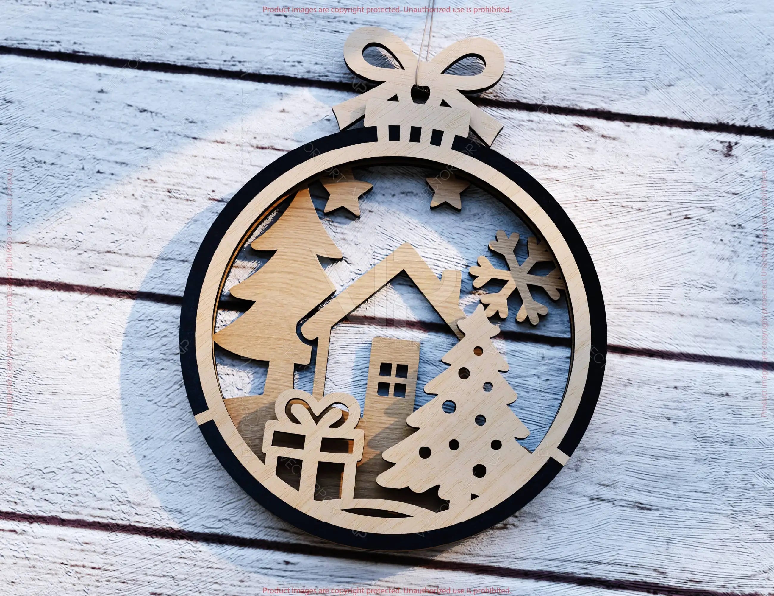 New Year 3D Christmas Ornament Bundle | Laser Cut Snowy Scene Holiday Tree Hanging Baubles | Digital Download |#U623|