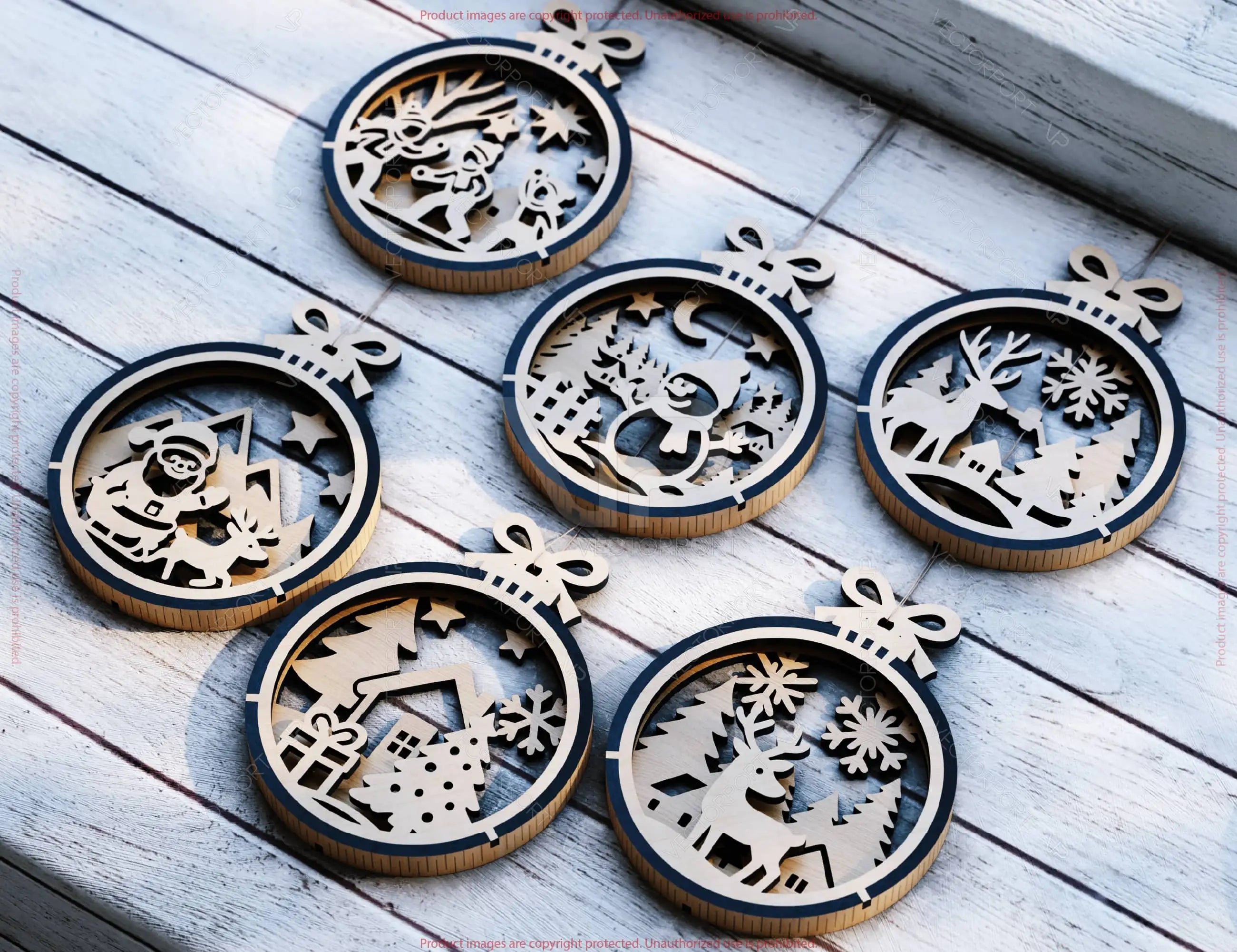 New Year 3D Christmas Ornament Bundle | Laser Cut Snowy Scene Holiday Tree Hanging Baubles | Digital Download |#U623|