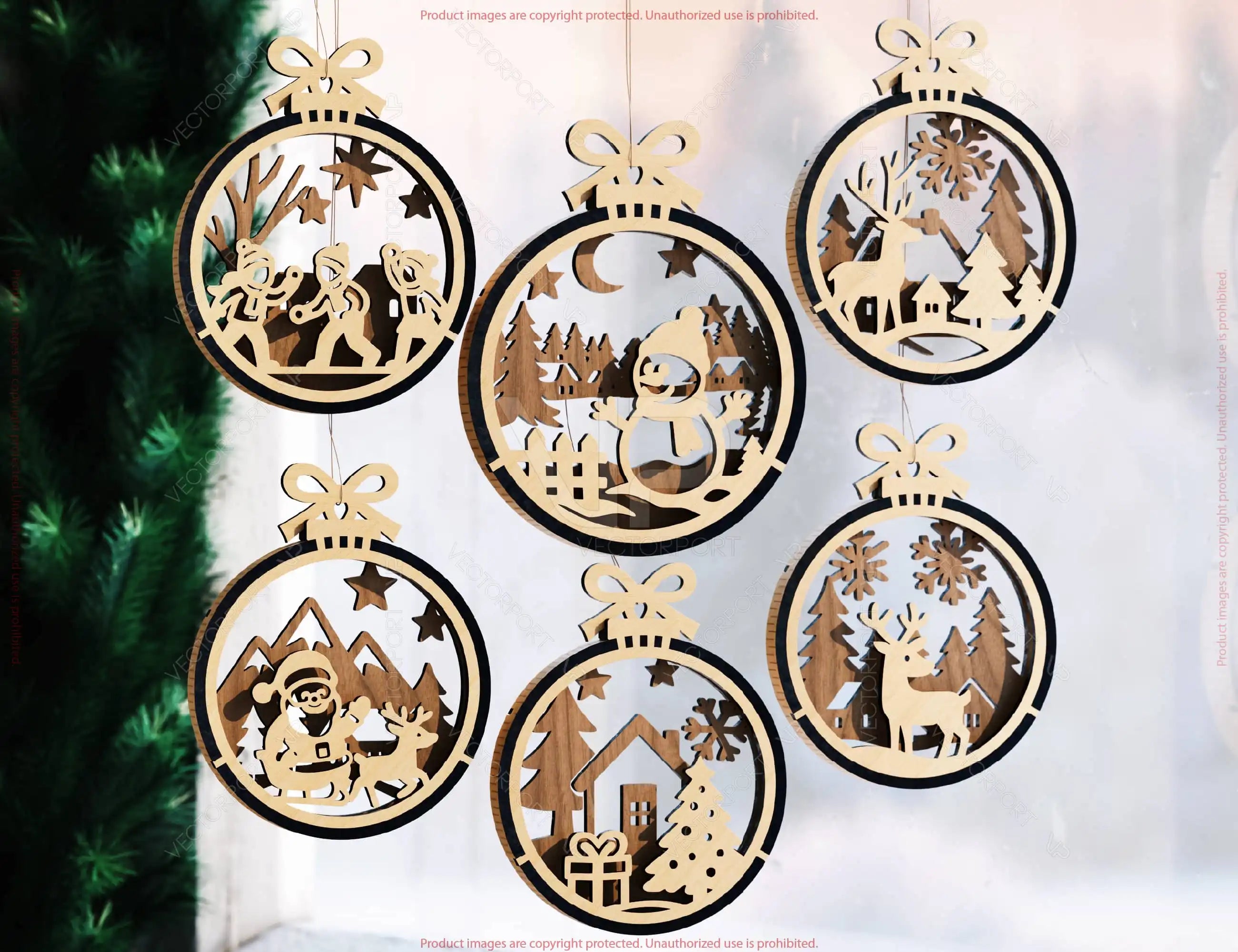 New Year 3D Christmas Ornament Bundle | Laser Cut Snowy Scene Holiday Tree Hanging Baubles | Digital Download |#U623|