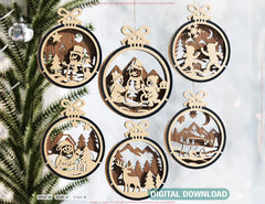 New Year 3D Christmas Ornament Bundle | Laser Cut Snowy Scene Holiday Tree Hanging Baubles | Digital Download |#U624|