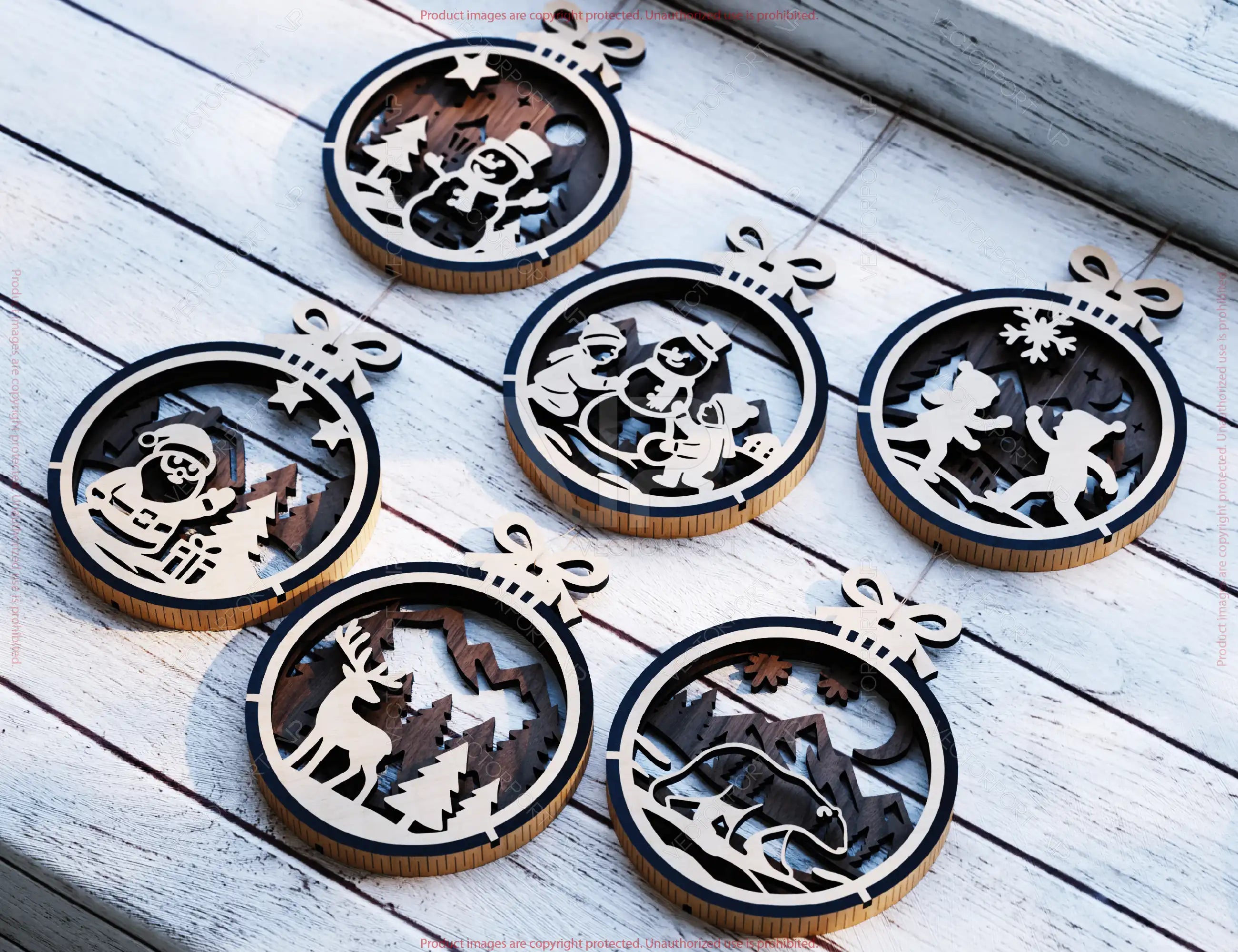 New Year 3D Christmas Ornament Bundle | Laser Cut Snowy Scene Holiday Tree Hanging Baubles | Digital Download |#U624|