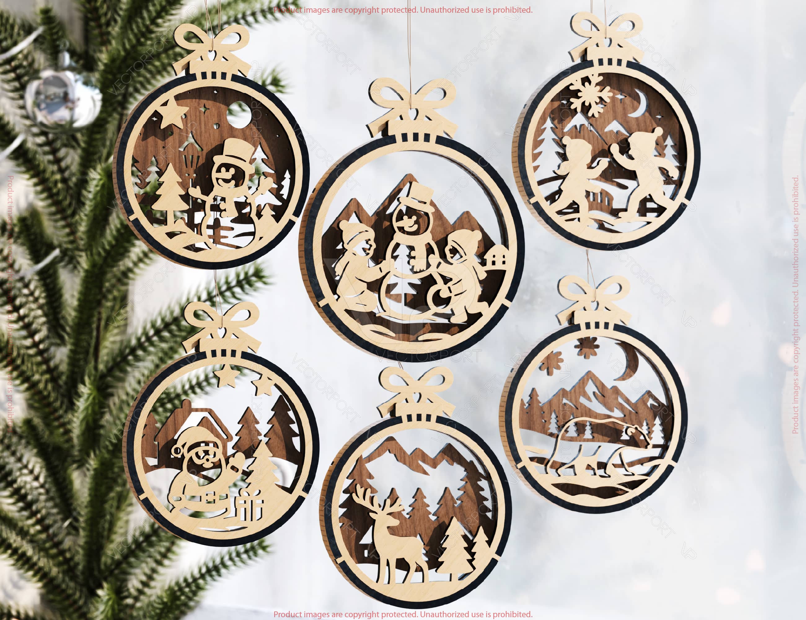 New Year 3D Christmas Ornament Bundle | Laser Cut Snowy Scene Holiday Tree Hanging Baubles | Digital Download |#U624|