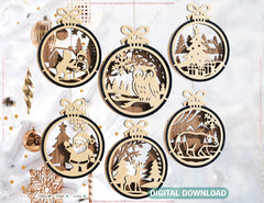 New Year 3D Christmas Ornament Bundle | Laser Cut Snowy Scene Holiday Tree Hanging Baubles | Digital Download |#U625|
