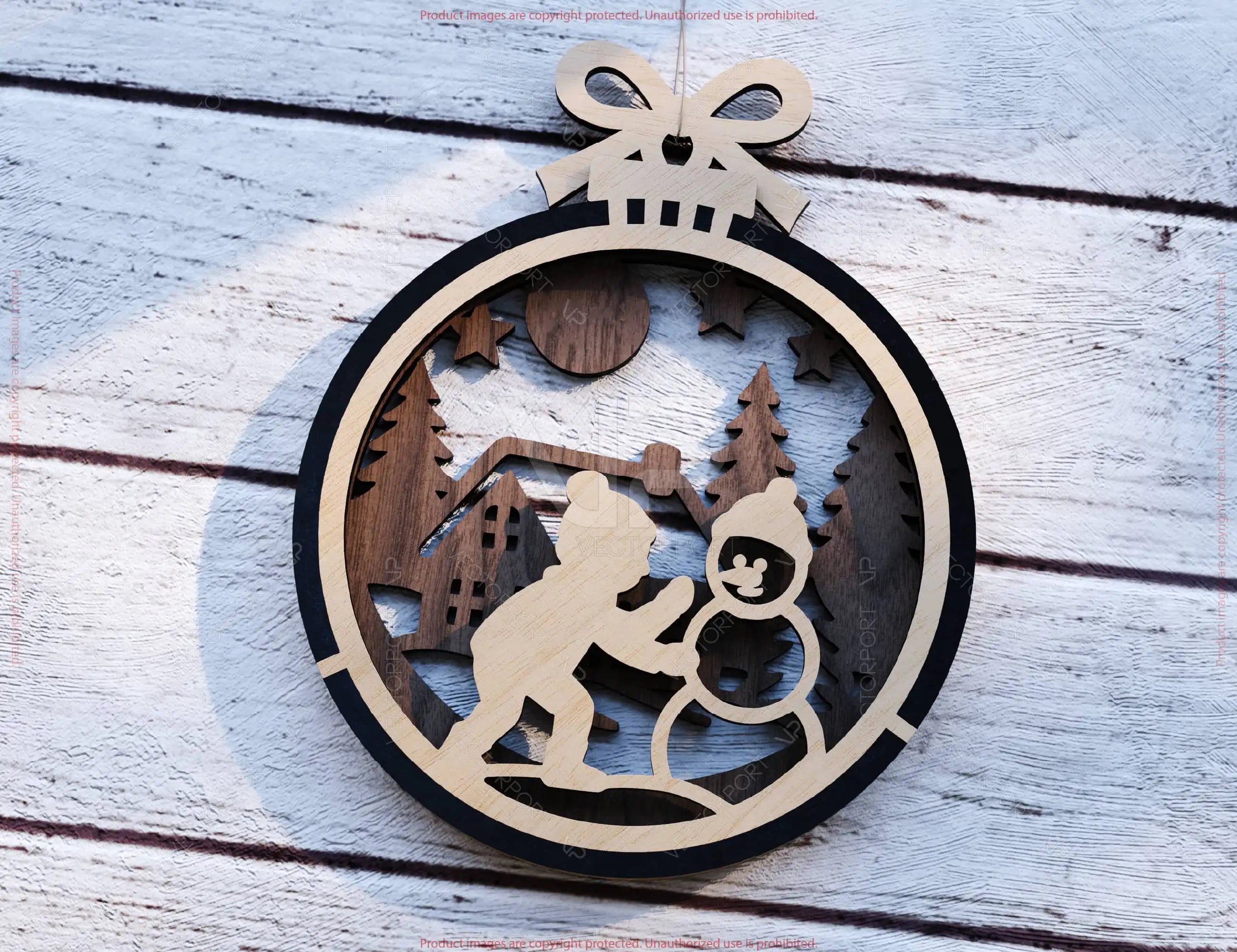 New Year 3D Christmas Ornament Bundle | Laser Cut Snowy Scene Holiday Tree Hanging Baubles | Digital Download |#U625|