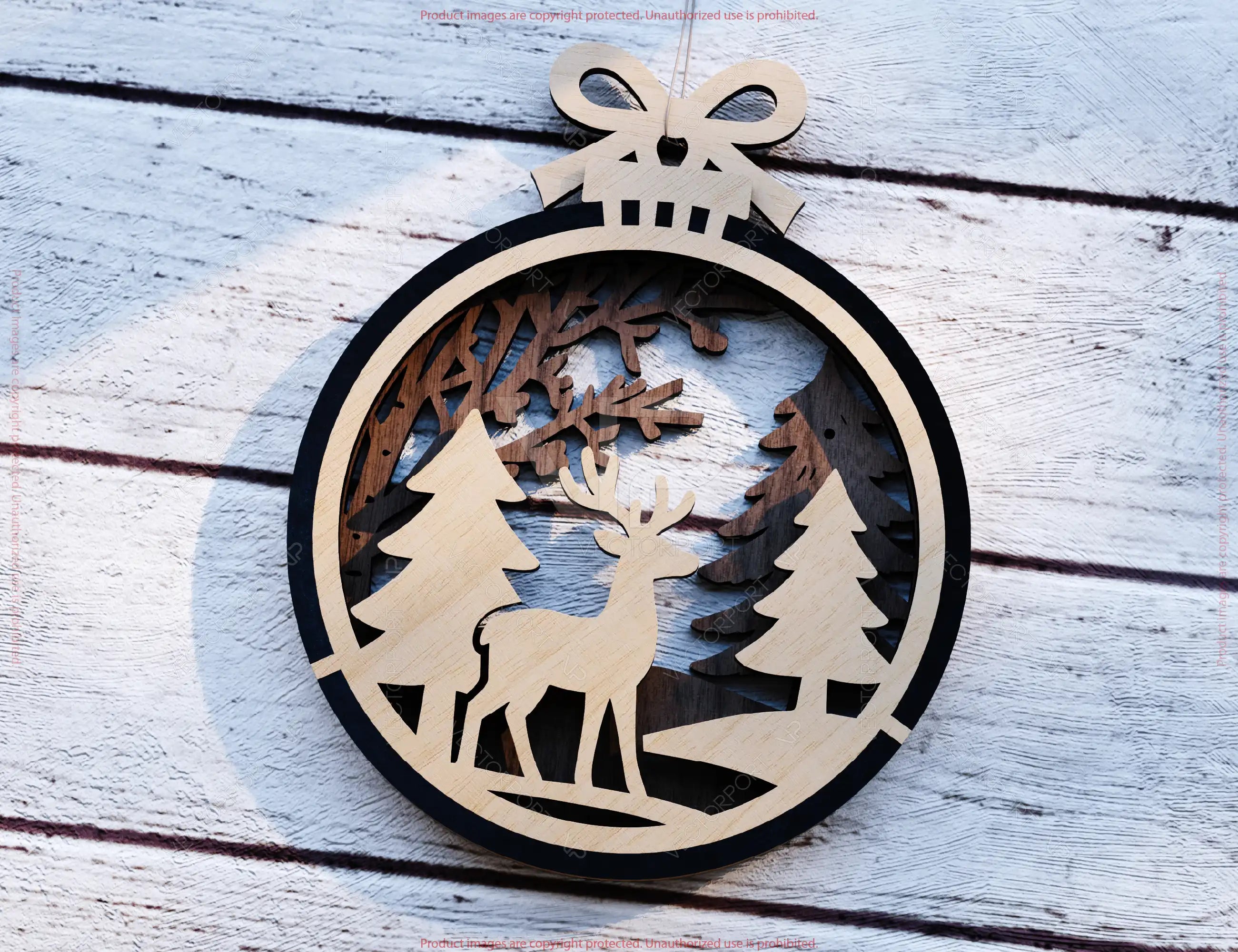 New Year 3D Christmas Ornament Bundle | Laser Cut Snowy Scene Holiday Tree Hanging Baubles | Digital Download |#U625|