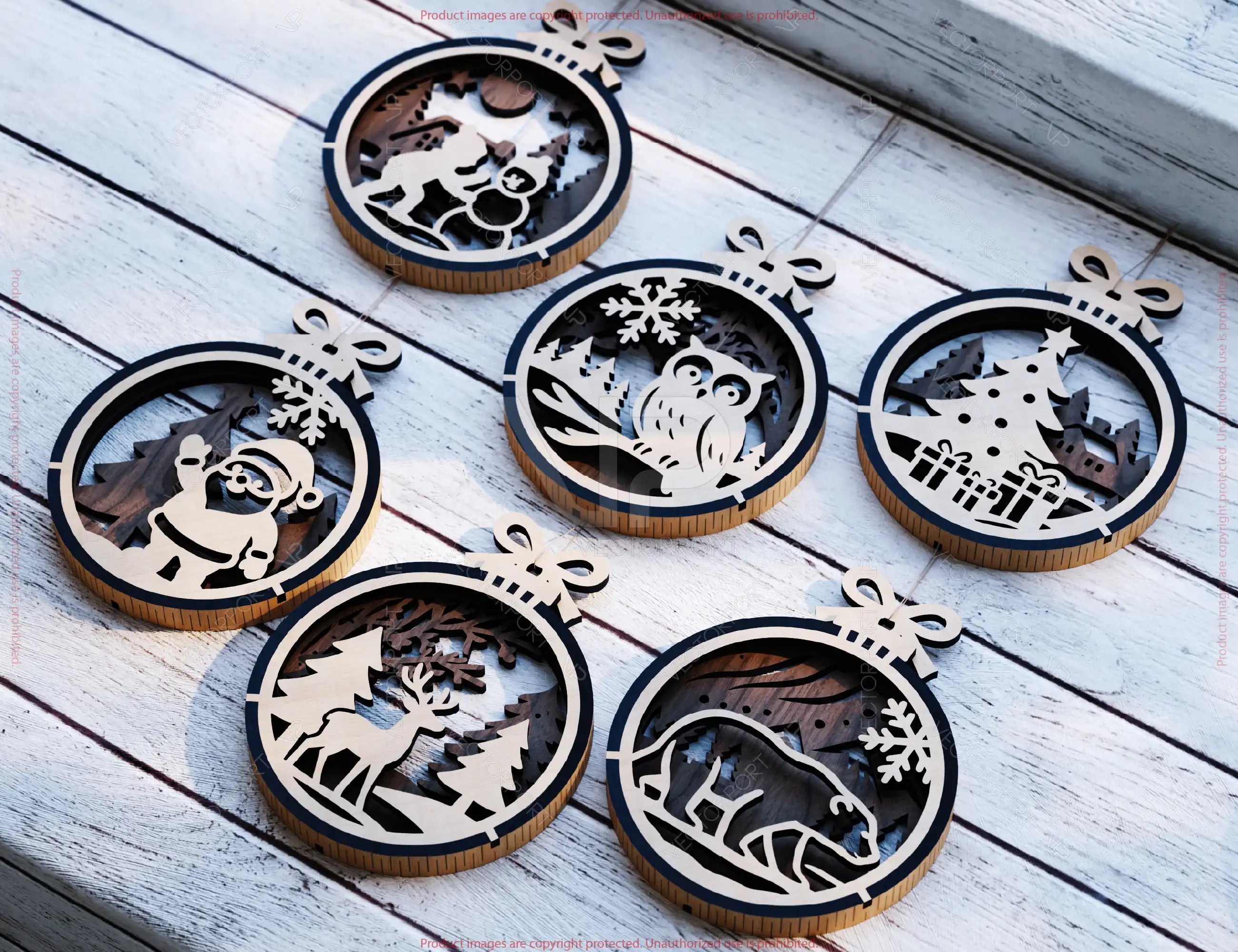 New Year 3D Christmas Ornament Bundle | Laser Cut Snowy Scene Holiday Tree Hanging Baubles | Digital Download |#U625|