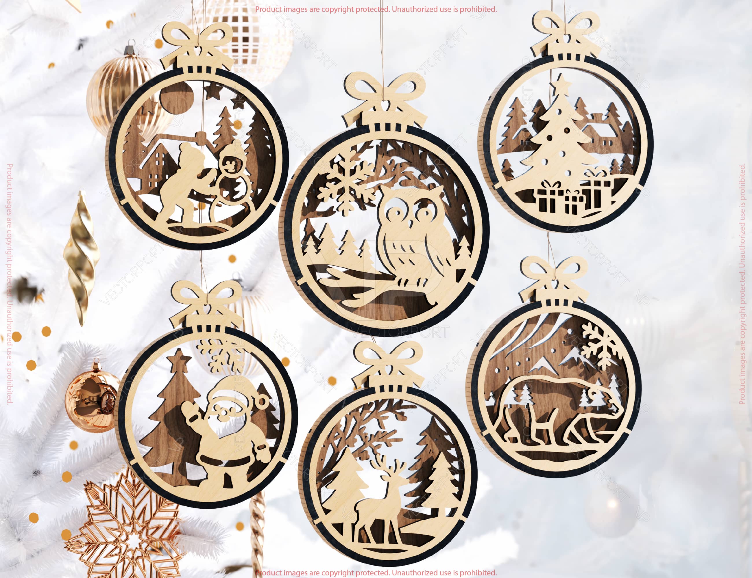New Year 3D Christmas Ornament Bundle | Laser Cut Snowy Scene Holiday Tree Hanging Baubles | Digital Download |#U625|