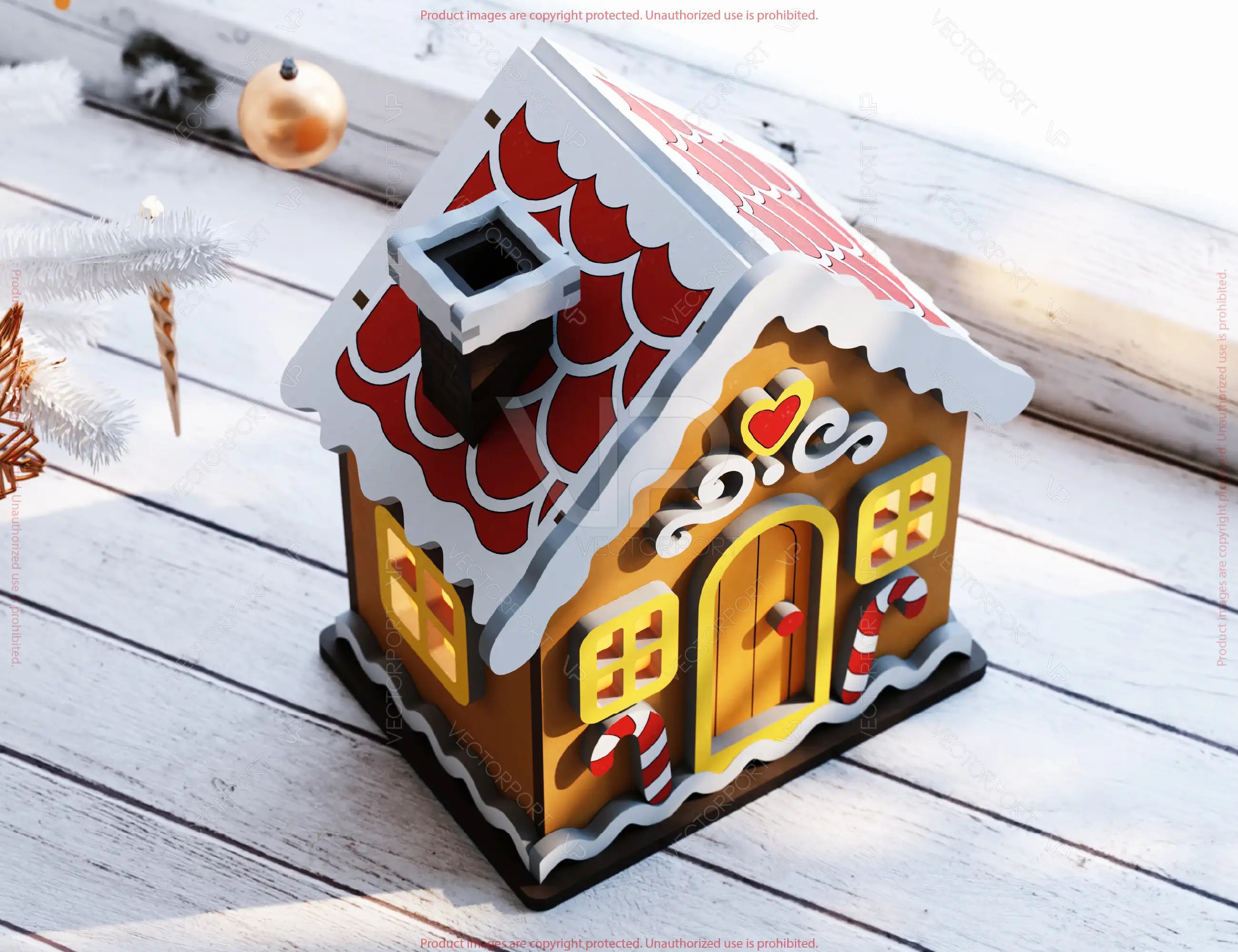 Gingerbread House Laser Cut 3D Christmas Cottage SVG Holiday Miniature Candy House Template DIY Candle Holder Digital Download |#U626|