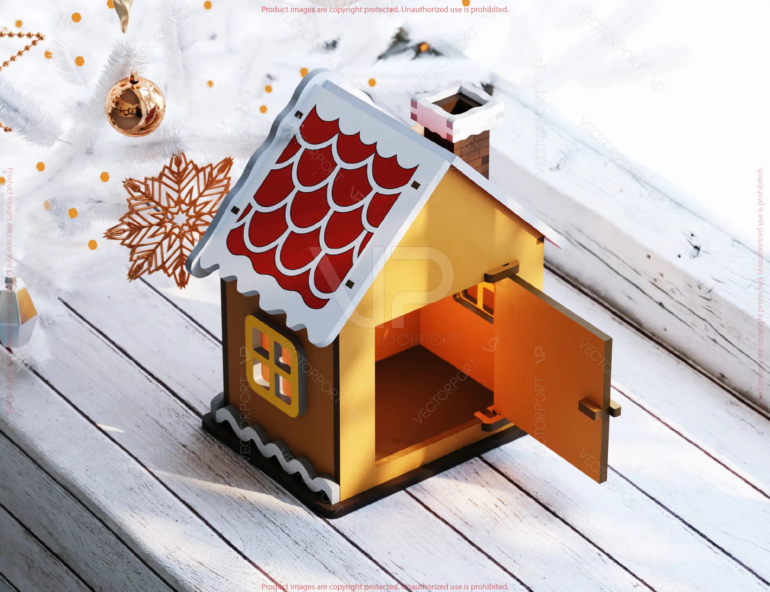 Gingerbread House Laser Cut 3D Christmas Cottage SVG Holiday Miniature Candy House Template DIY Candle Holder Digital Download |#U626|