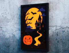 Halloween Shadow Box – Multi Layer 3D Papercut Scene | Spooky Wall Art with Frame Digital Download |#U627|