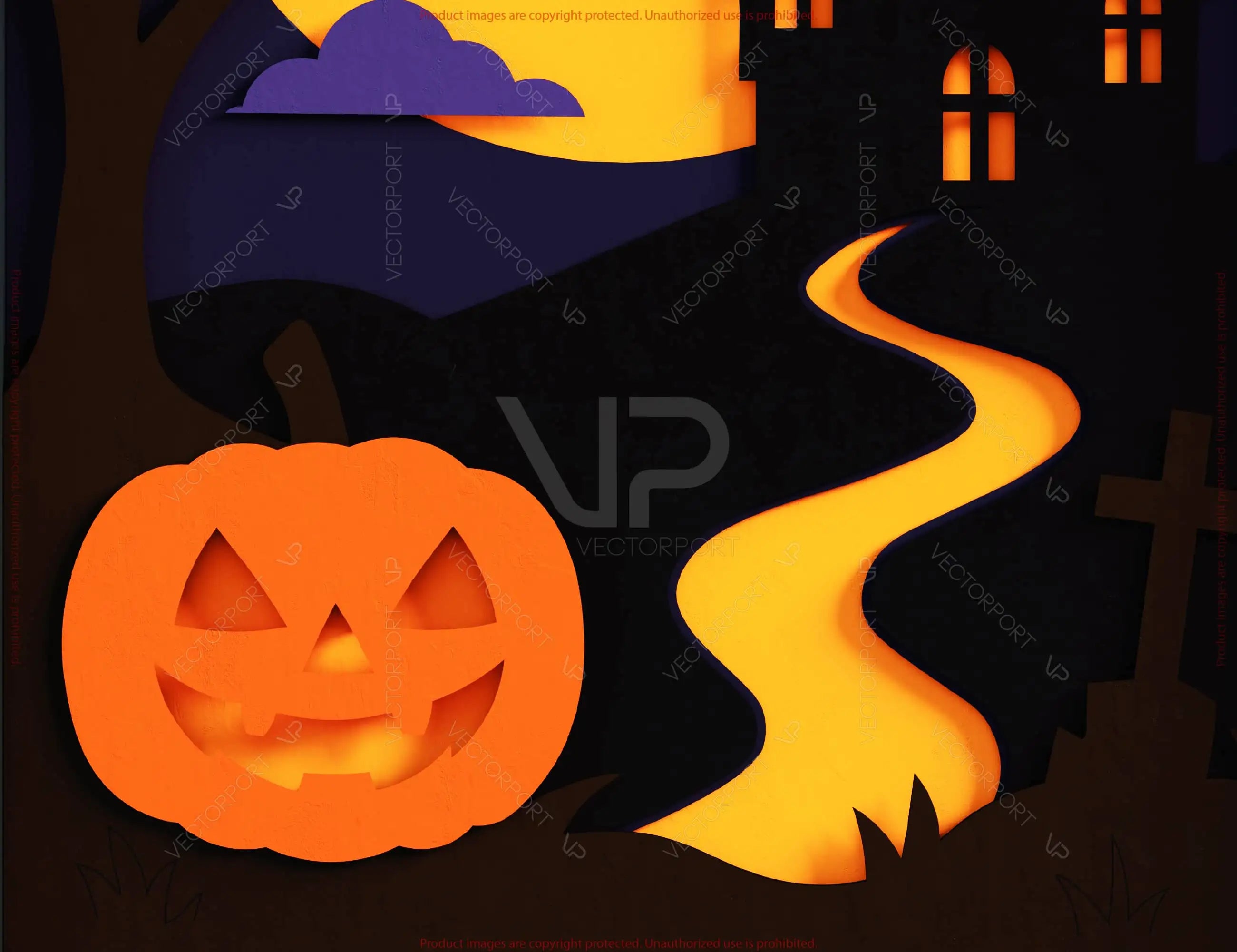 Halloween Shadow Box – Multi Layer 3D Papercut Scene | Spooky Wall Art with Frame Digital Download |#U627|