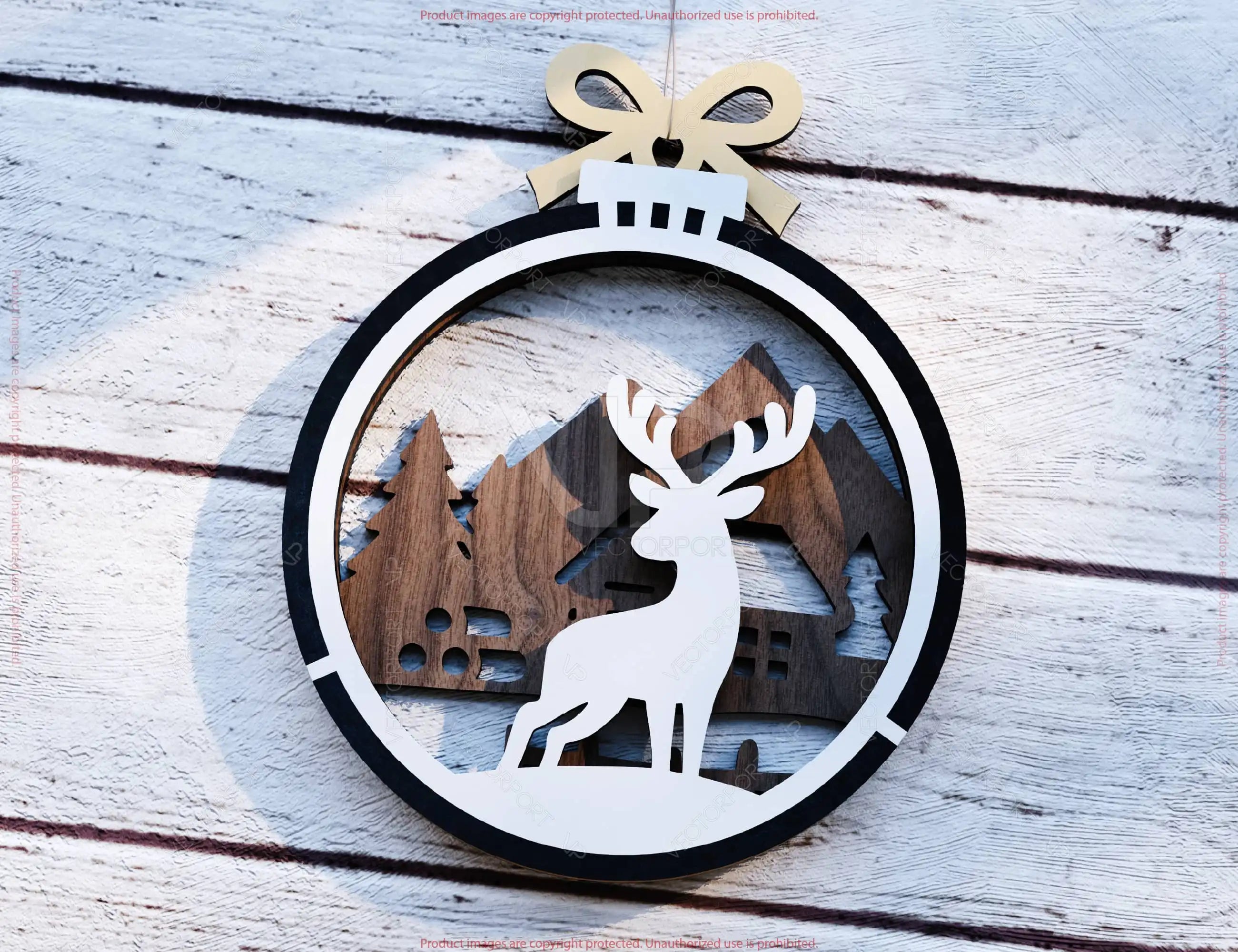 New Year 3D Christmas Ornament Bundle | Laser Cut Snowy Scene Holiday Tree Hanging Baubles | Digital Download |#U628|