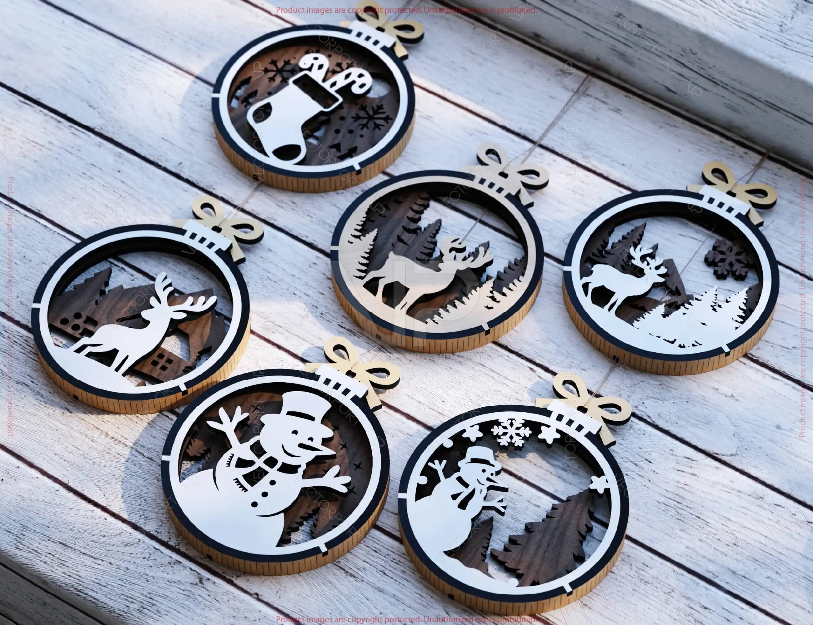 New Year 3D Christmas Ornament Bundle | Laser Cut Snowy Scene Holiday Tree Hanging Baubles | Digital Download |#U628|