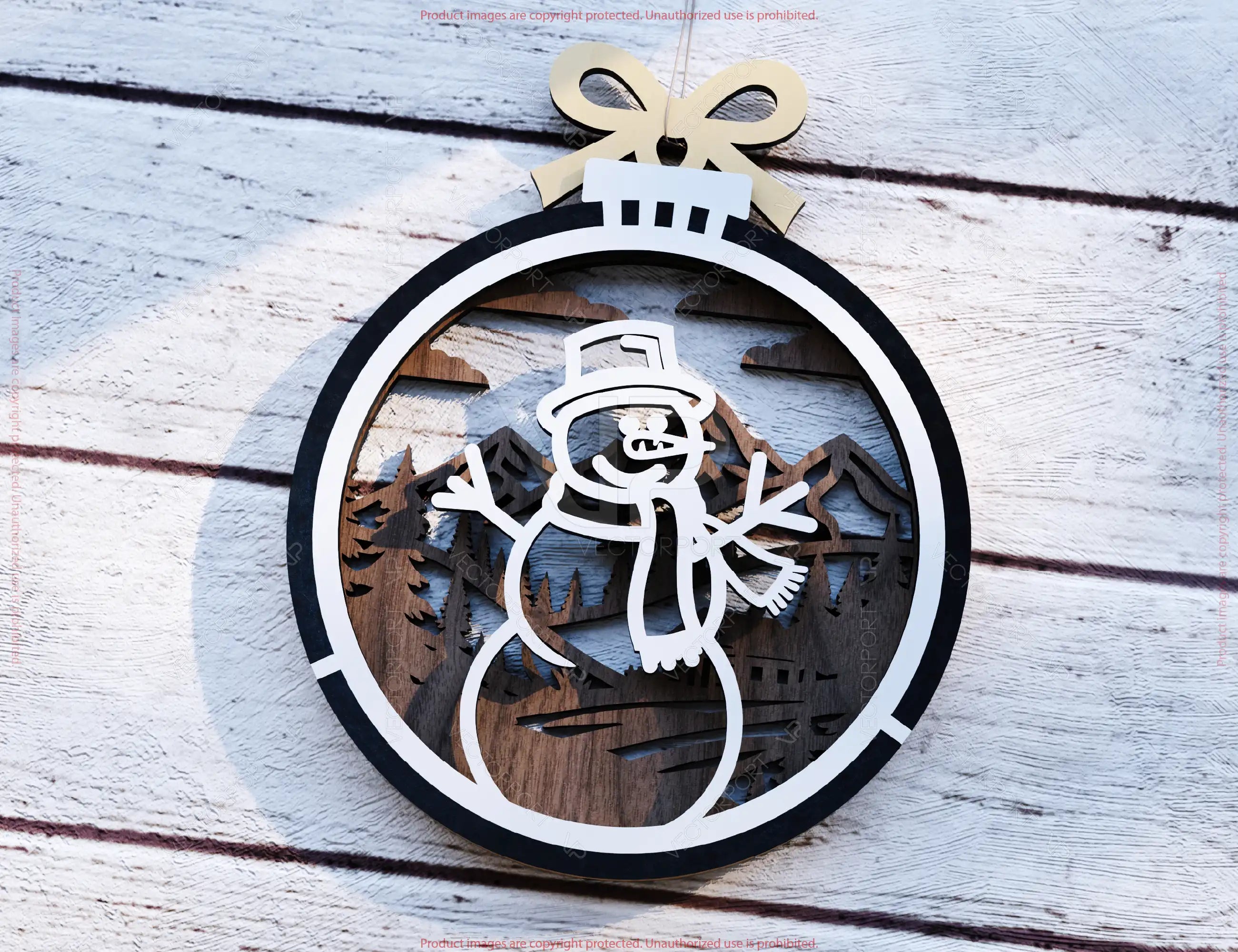 New Year 3D Christmas Ornament Bundle | Laser Cut Snowy Scene Holiday Tree Hanging Baubles | Digital Download |#U629|