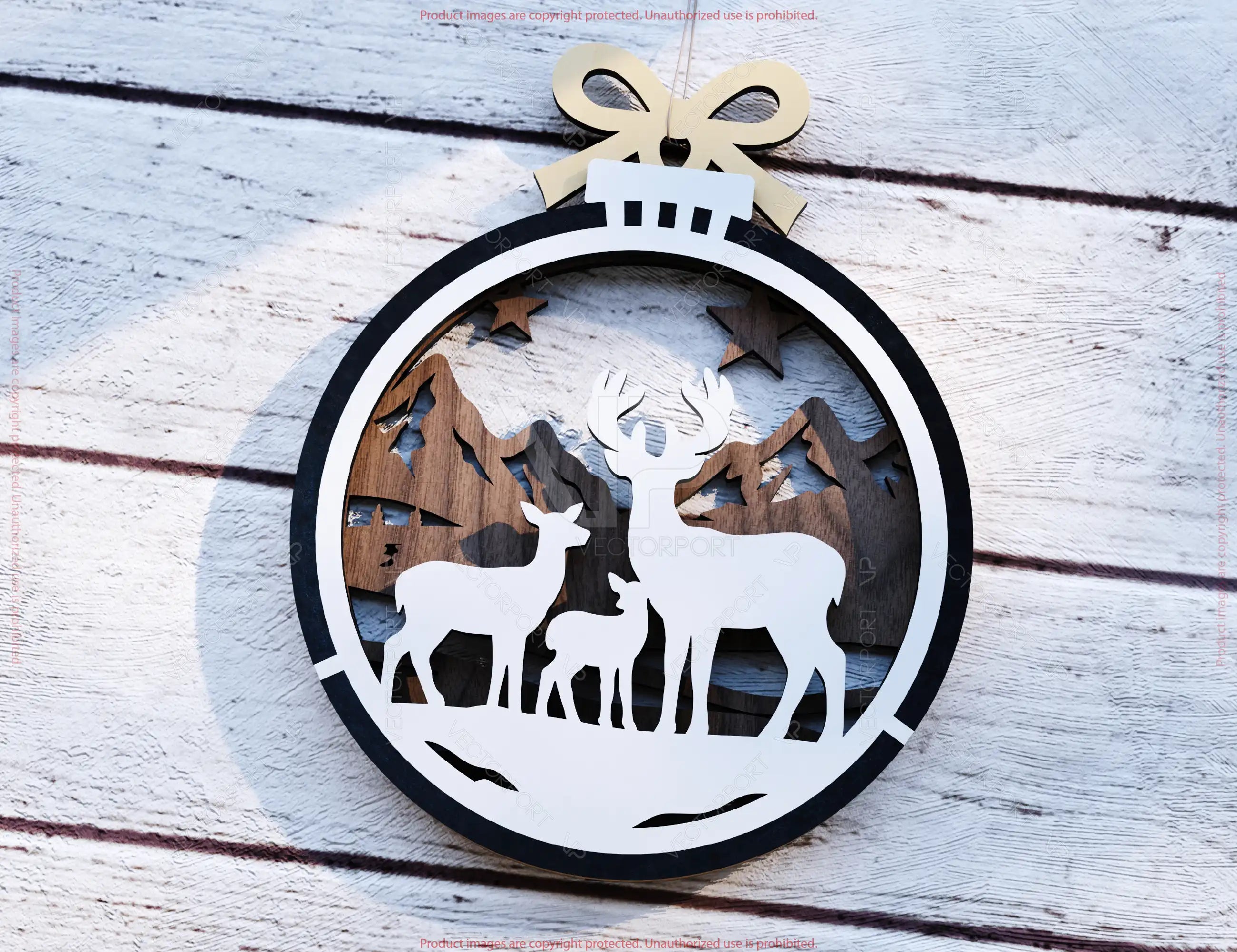 New Year 3D Christmas Ornament Bundle | Laser Cut Snowy Scene Holiday Tree Hanging Baubles | Digital Download |#U629|