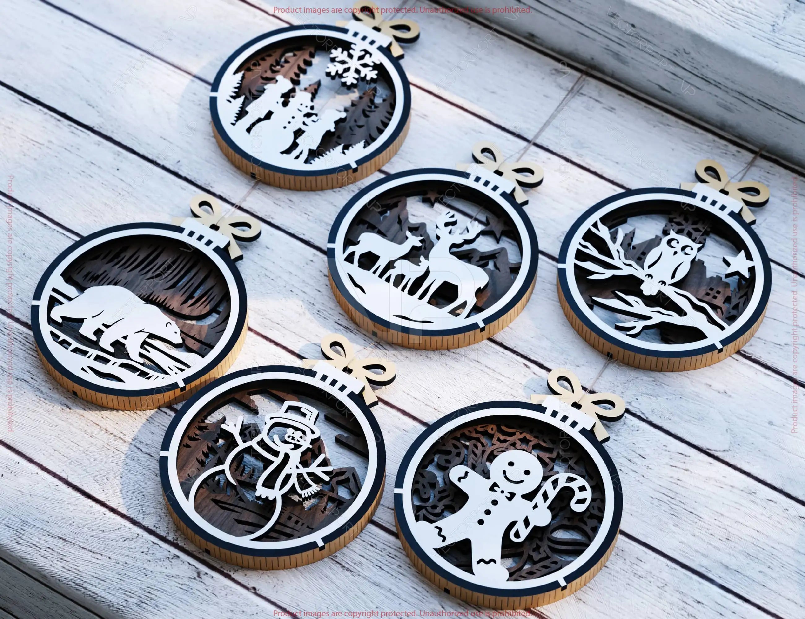 New Year 3D Christmas Ornament Bundle | Laser Cut Snowy Scene Holiday Tree Hanging Baubles | Digital Download |#U629|