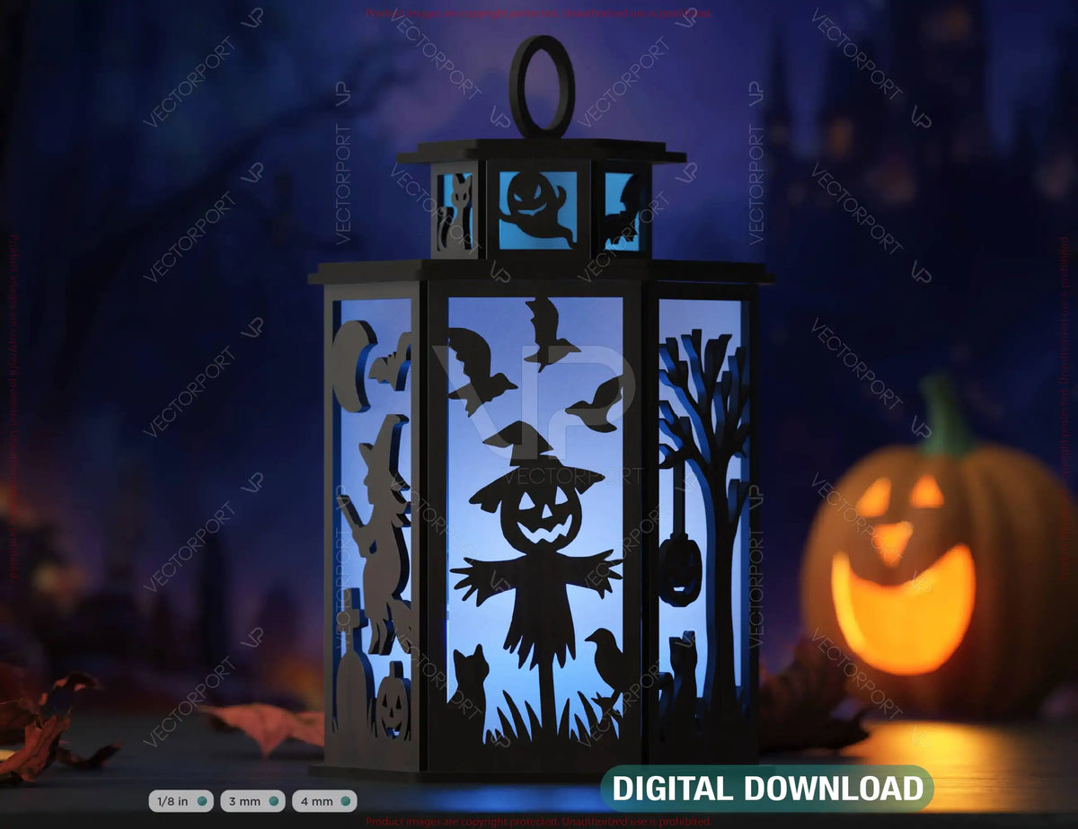 Ghosts In the Night Halloween Tealight Lantern SVG – Spooky Ghosts & Bats Candle Holder Digital Download |#U633|