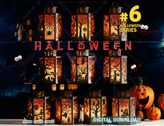 Halloween Lantern Bundle | Haunted House, Ghosts, Bats & Spooky Tealight Holders | Laser Cutting Digital Download |#U635|