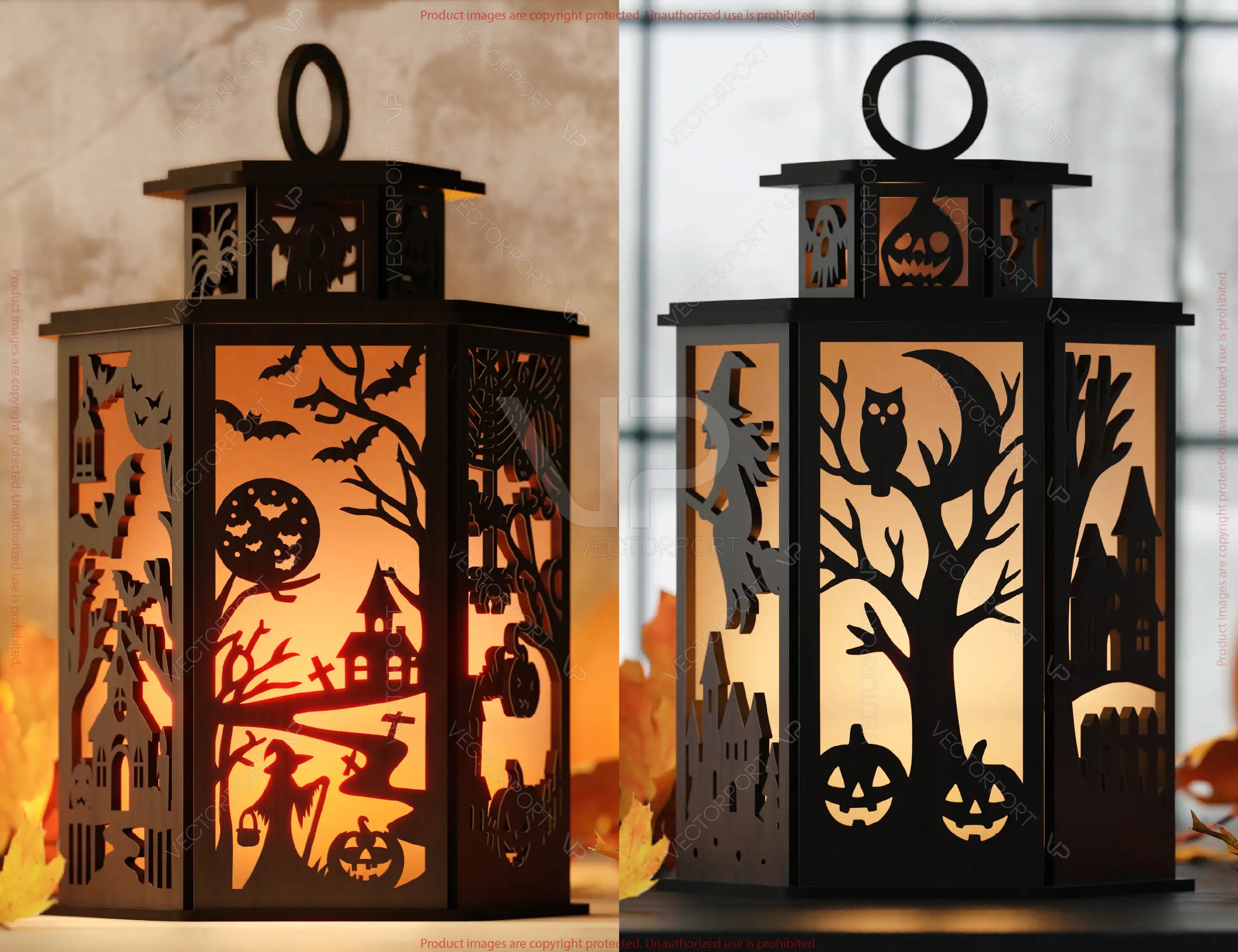 Halloween Lantern Bundle | Haunted House, Ghosts, Bats & Spooky Tealight Holders | Laser Cutting Digital Download |#U635|