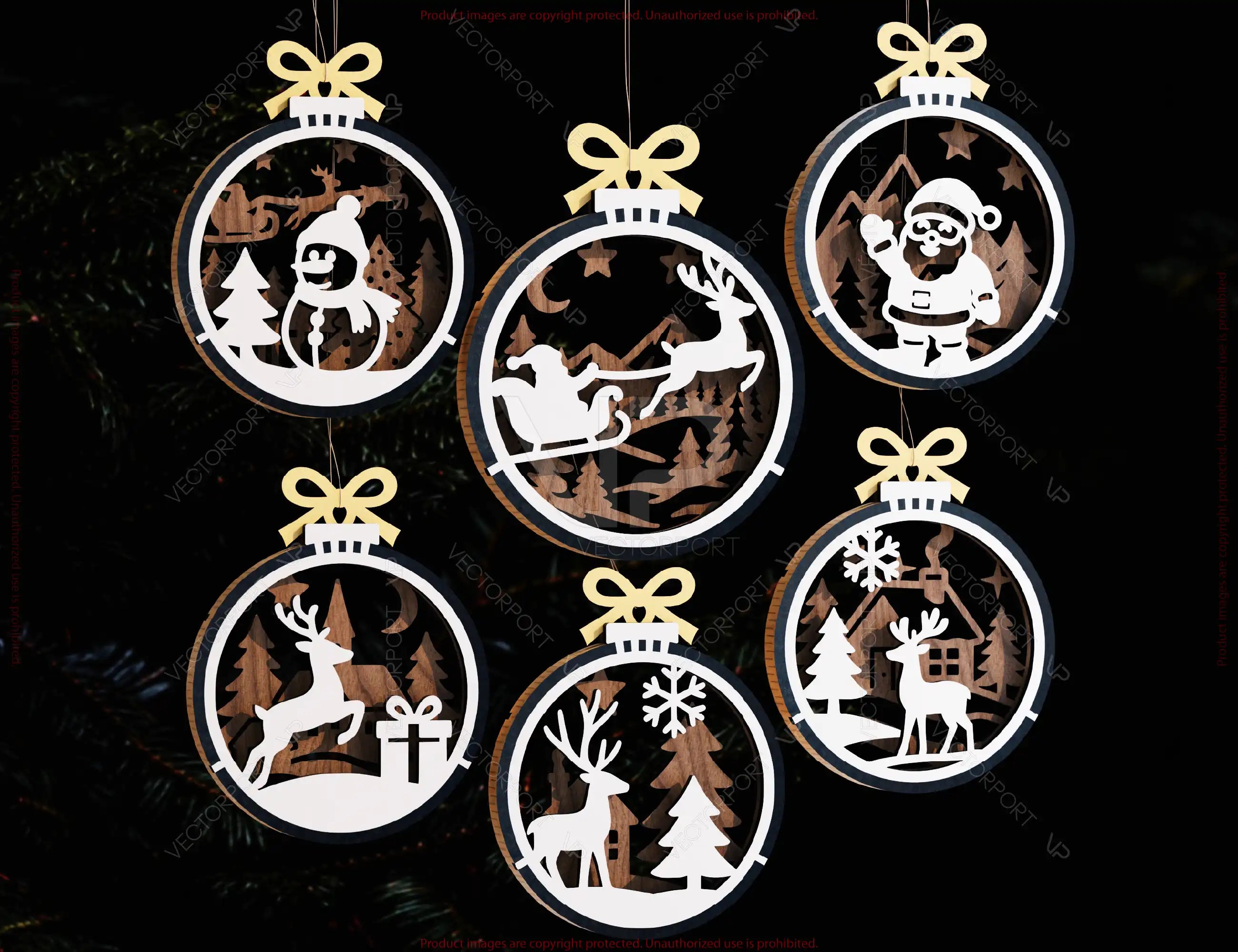 New Year 3D Christmas Ornament Bundle of 36 | Laser Cut Snowy Scene Holiday Tree Hanging Baubles | Digital Download |#U636|
