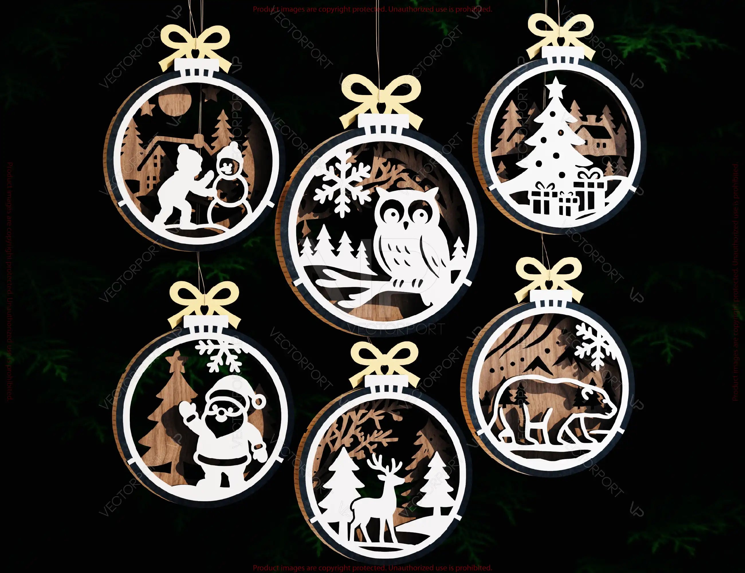New Year 3D Christmas Ornament Bundle of 36 | Laser Cut Snowy Scene Holiday Tree Hanging Baubles | Digital Download |#U636|