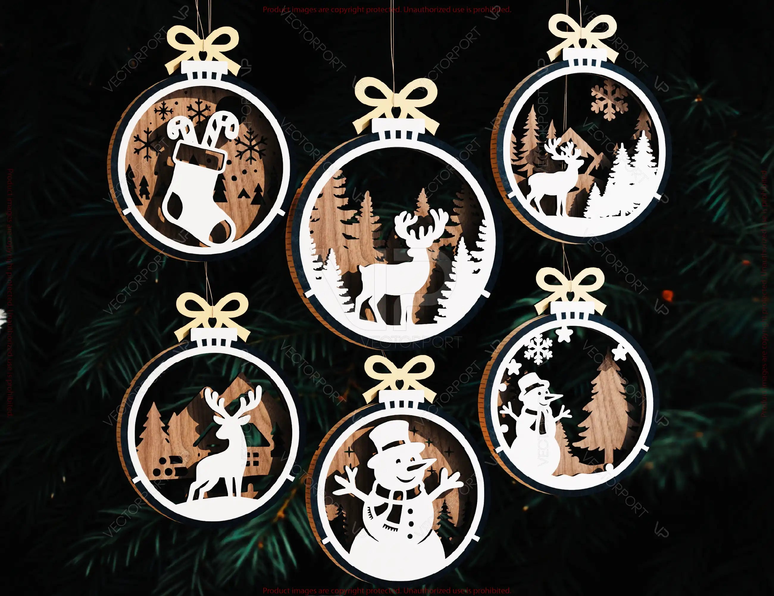 New Year 3D Christmas Ornament Bundle of 36 | Laser Cut Snowy Scene Holiday Tree Hanging Baubles | Digital Download |#U636|