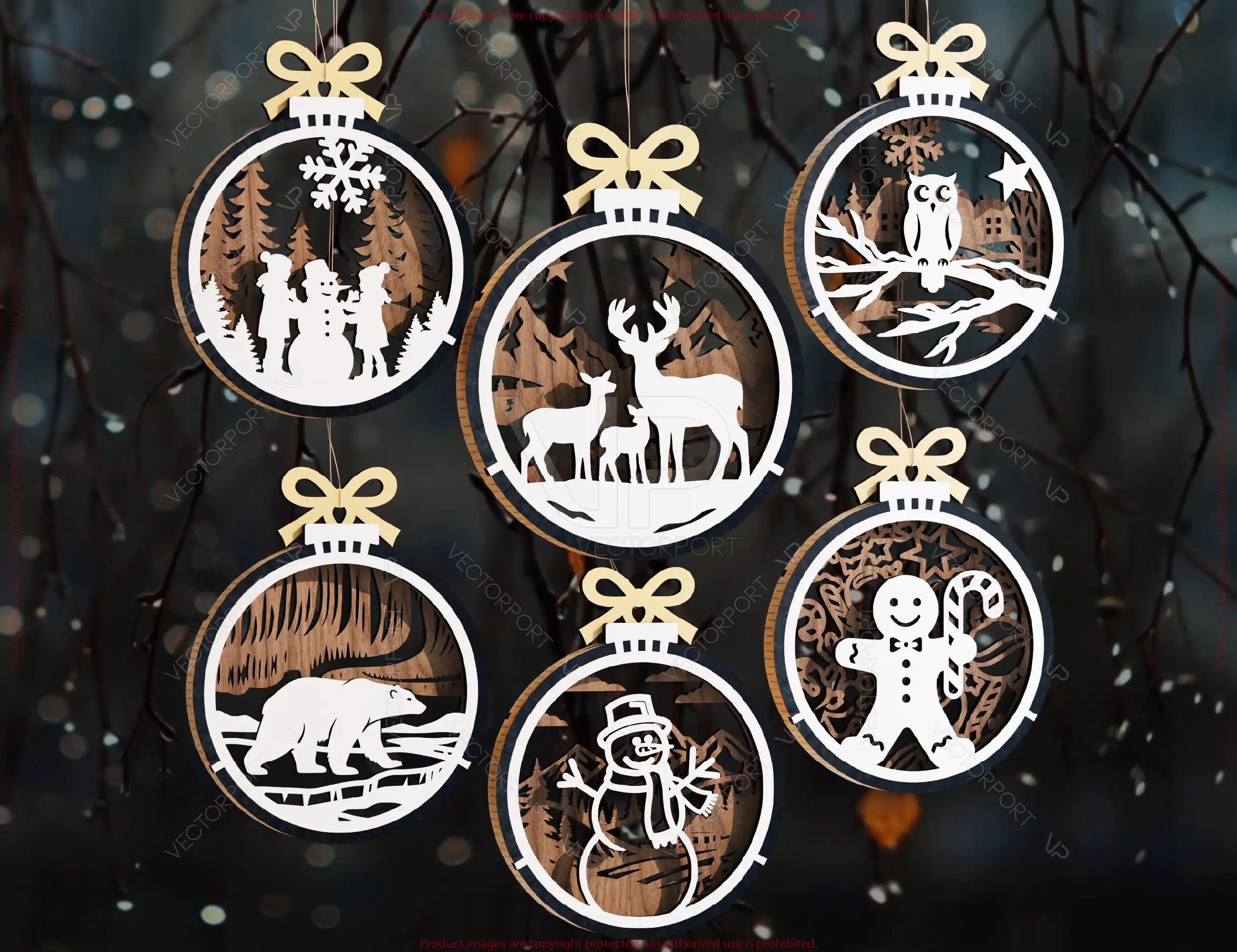 New Year 3D Christmas Ornament Bundle of 36 | Laser Cut Snowy Scene Holiday Tree Hanging Baubles | Digital Download |#U636|